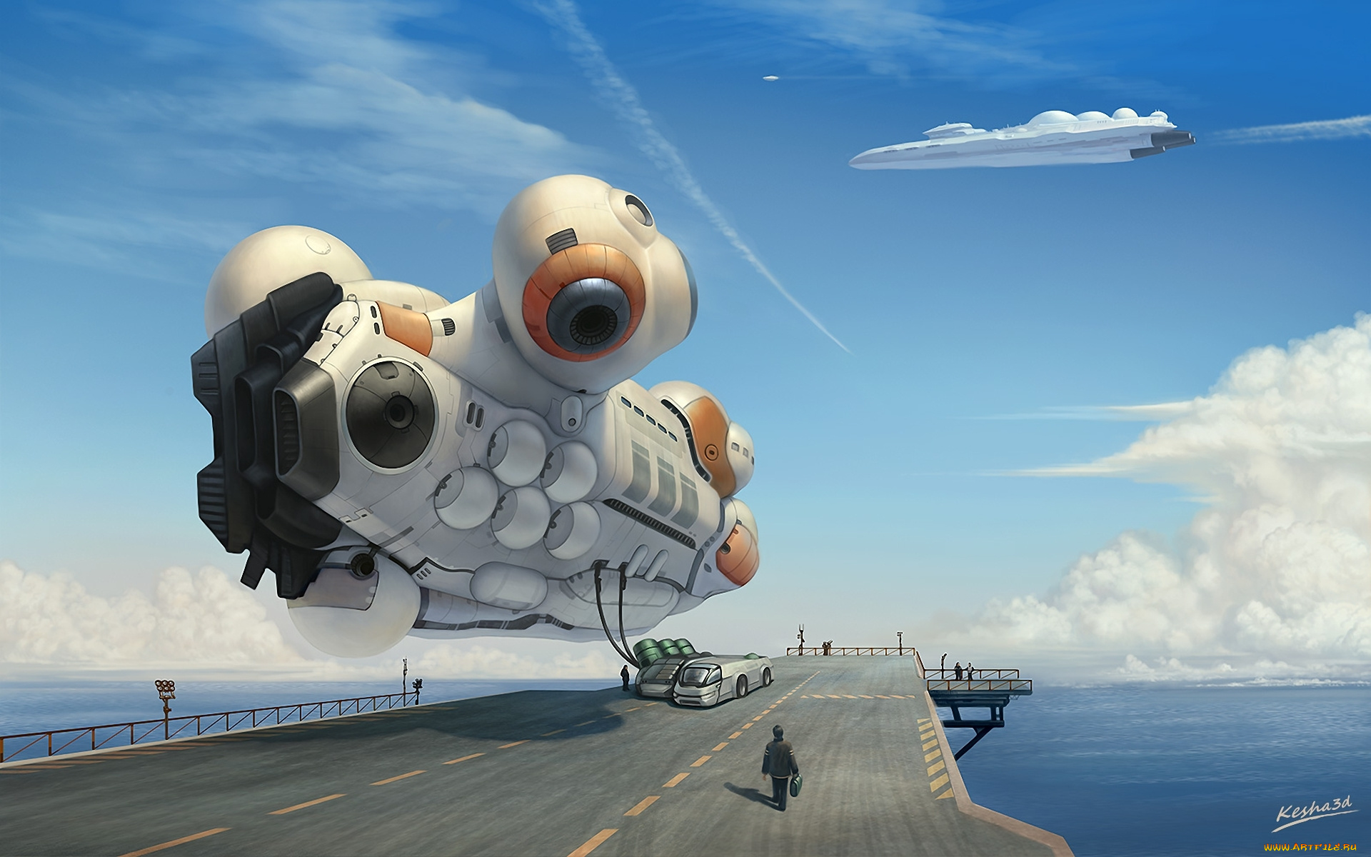 фэнтези, транспортные, средства, иной, мир, будущее, летательные, аппараты, взлетная, полоса, люди
