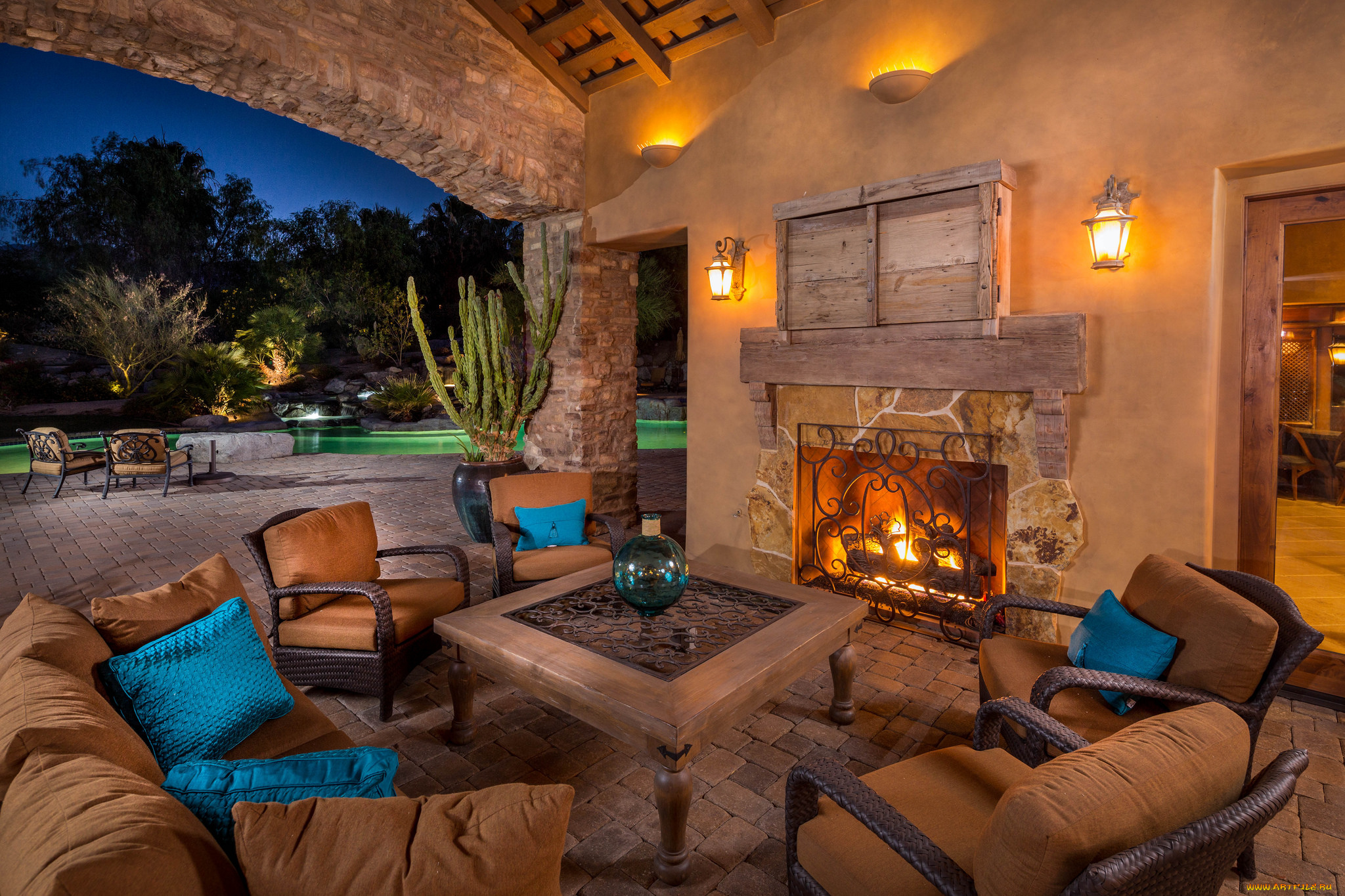 интерьер, веранды, , террасы, , балконы, кресла, камин