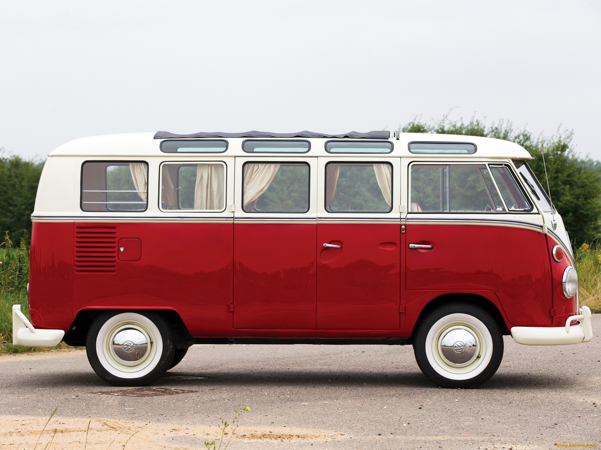 автомобили, volkswagen, deluxe, t1, красный, micro, bus, 1964г