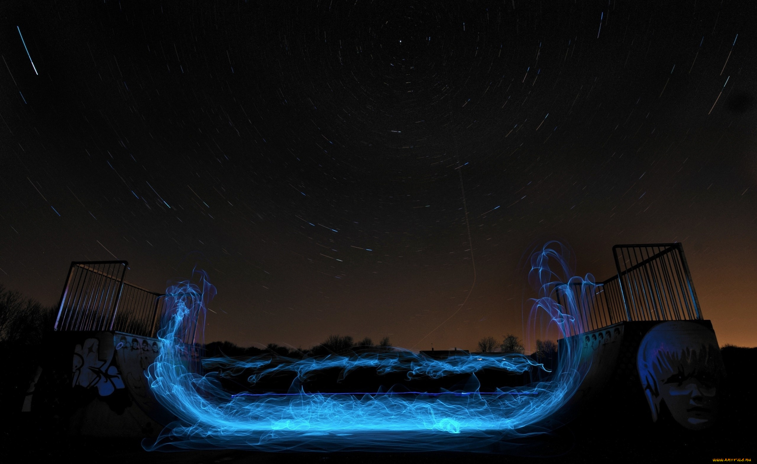 разное, компьютерный, дизайн, площадка, небо, ночь, свет, звезды, дым