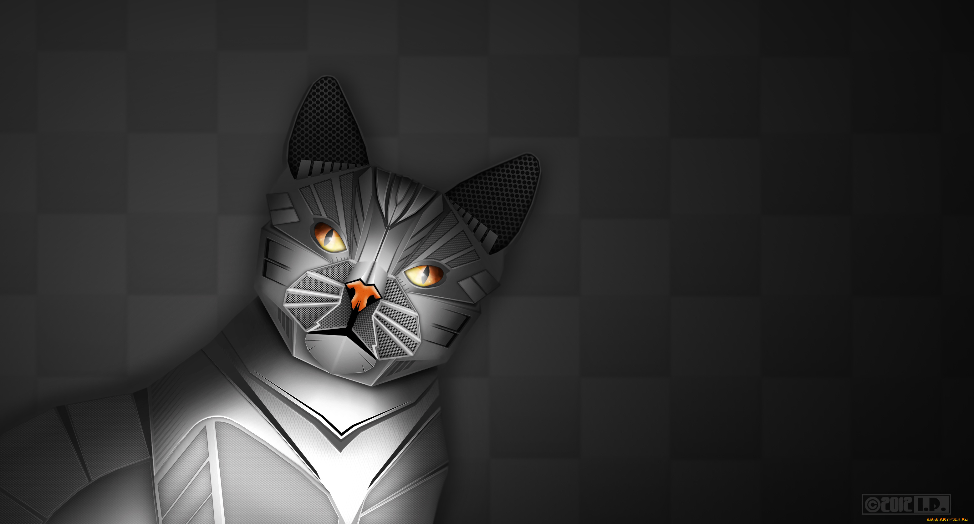 фэнтези, роботы, , киборги, , механизмы, кот, арт, шахматка, фон, робот, робокот