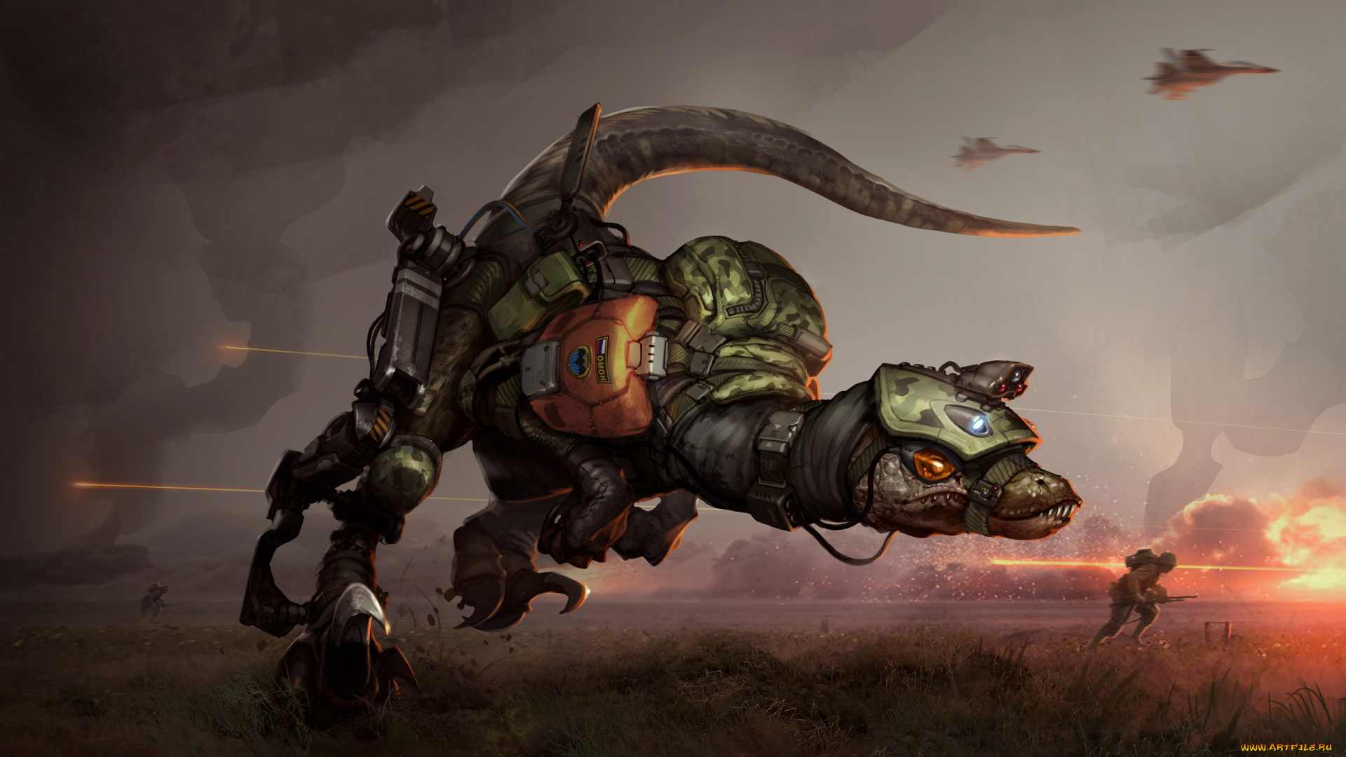 фэнтези, существа, spetsnaz, raptor, dinosaur, спецназ, омон, фантастика, война, поле, арт