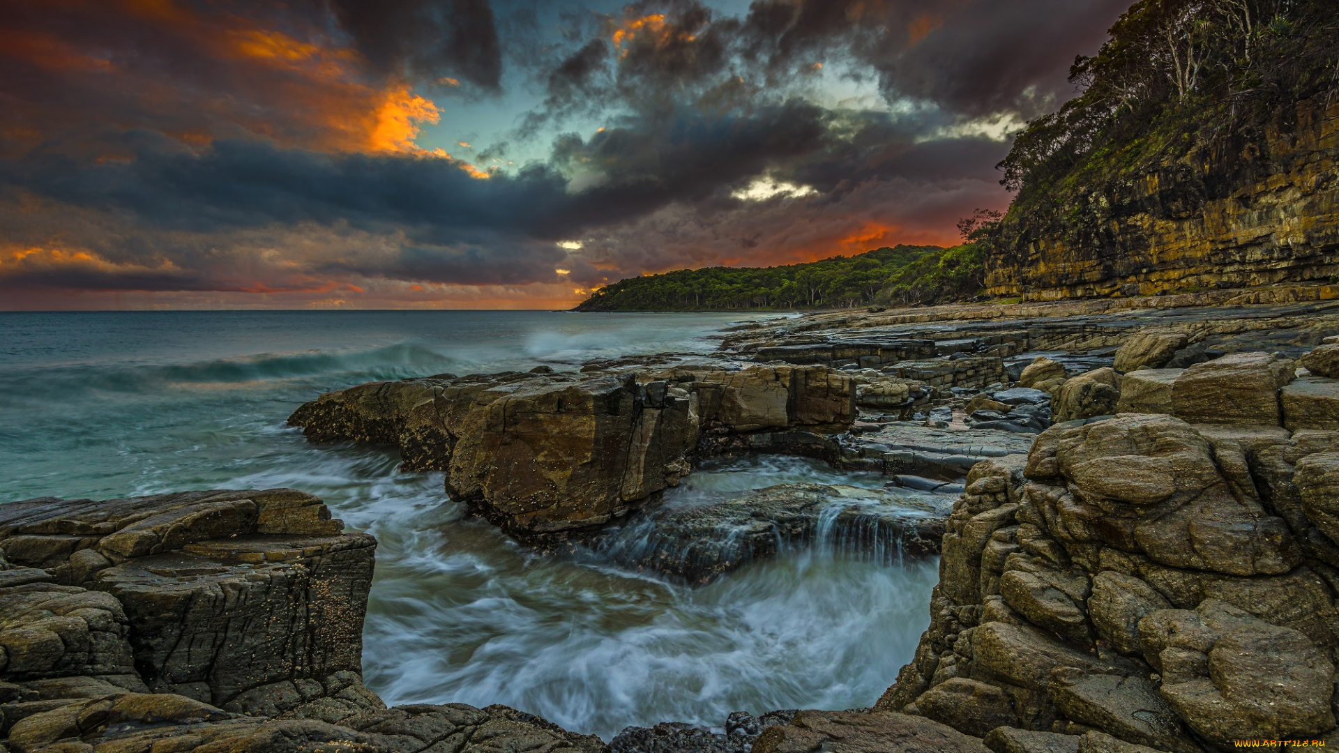 природа, побережье, скалы, берег, океан, волны