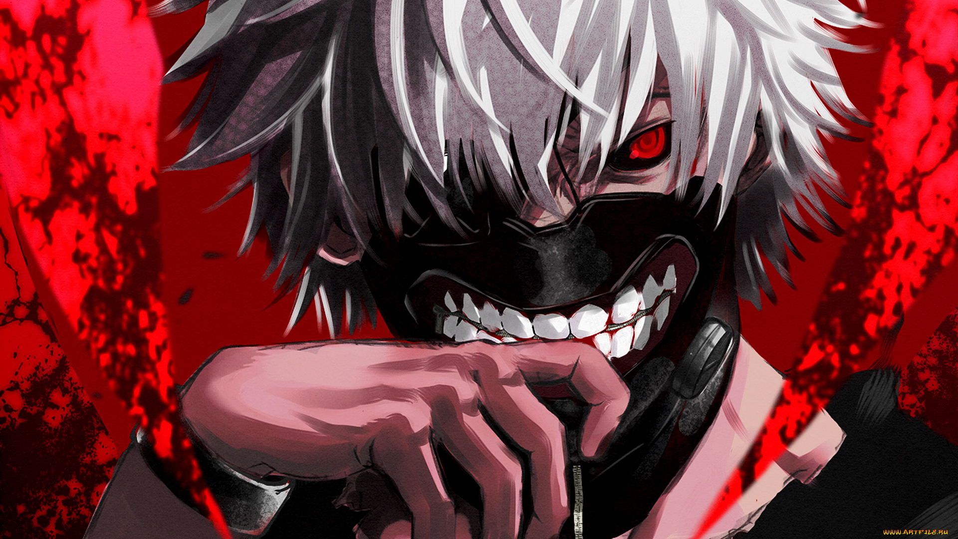 разное, арты, kaneki, ken, канеки, кен, tokyo, ghoul, токийский, гуль, белые, волосы, красный, глаз, маска