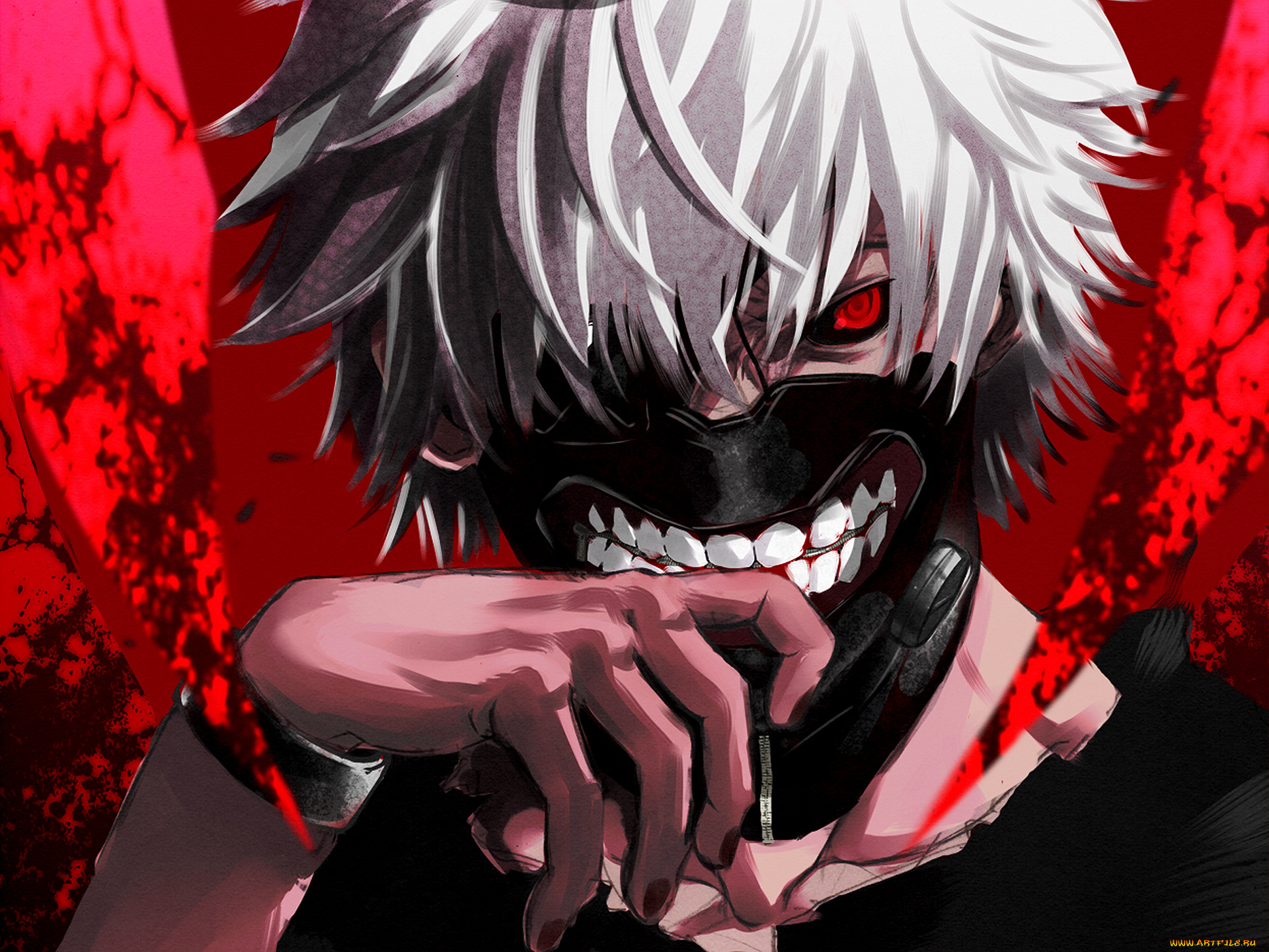 разное, арты, kaneki, ken, канеки, кен, tokyo, ghoul, токийский, гуль, белые, волосы, красный, глаз, маска