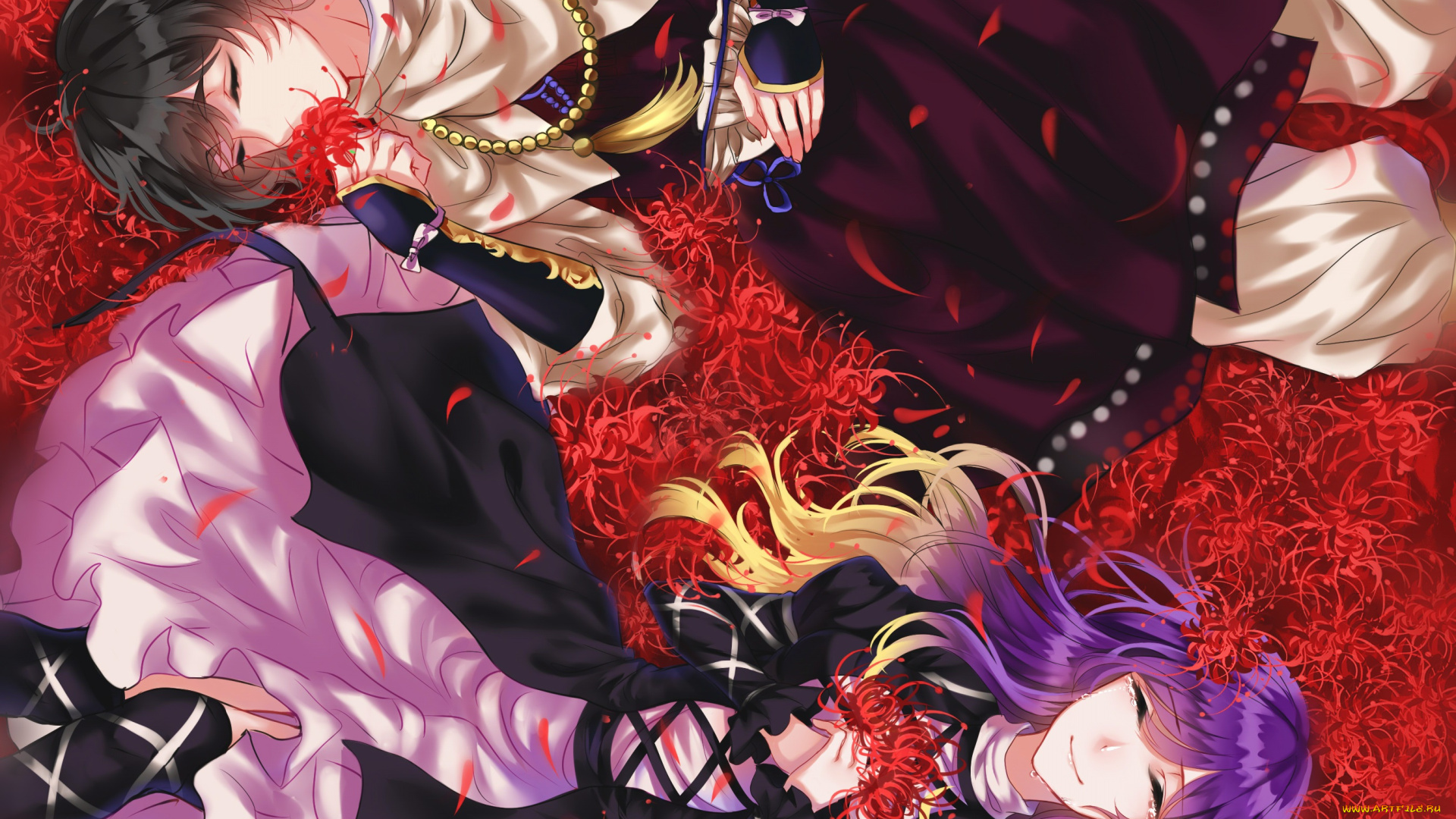 аниме, touhou, двое, цветы