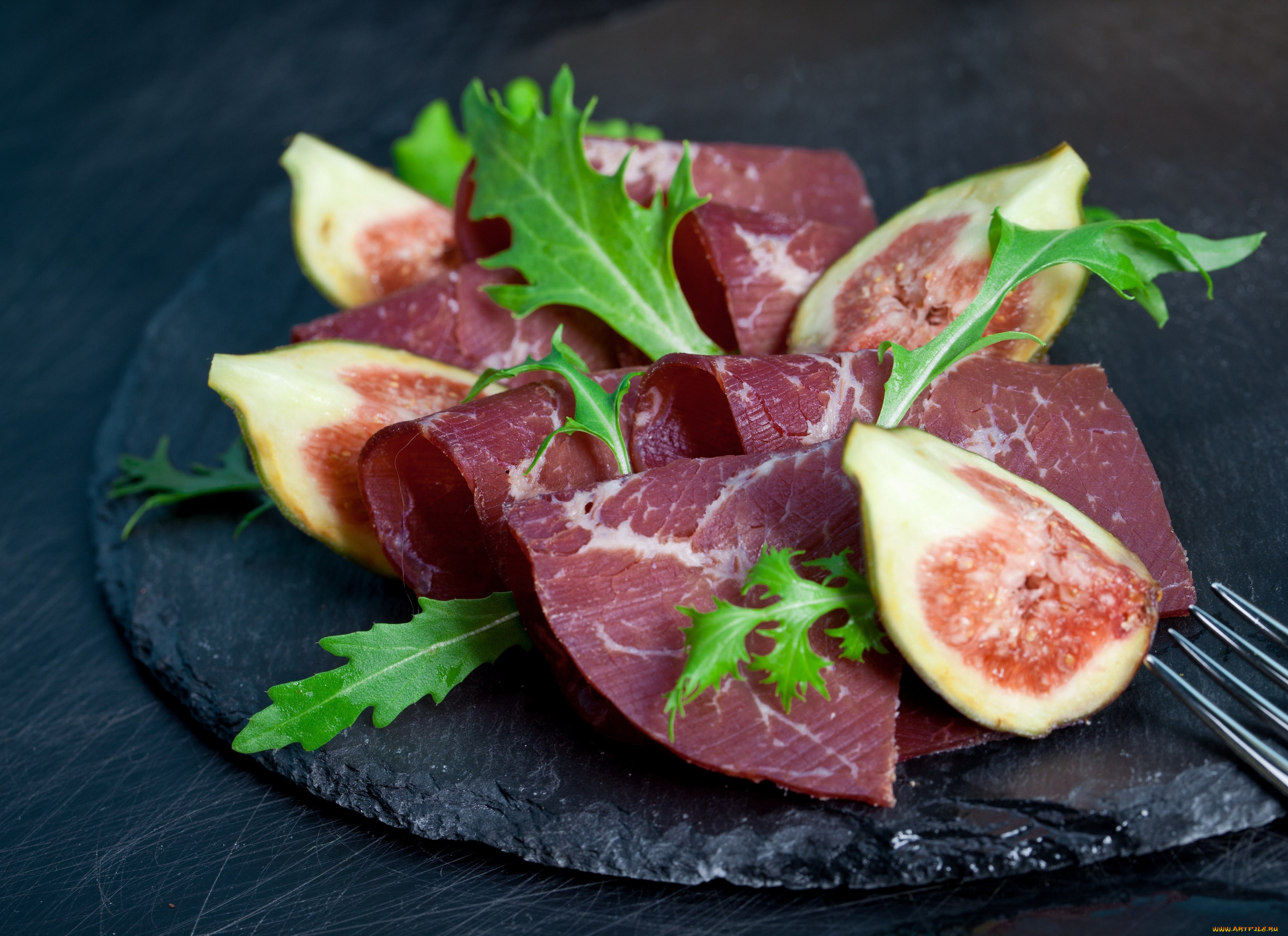 еда, колбасные, изделия, зелень, ветчина, инжир