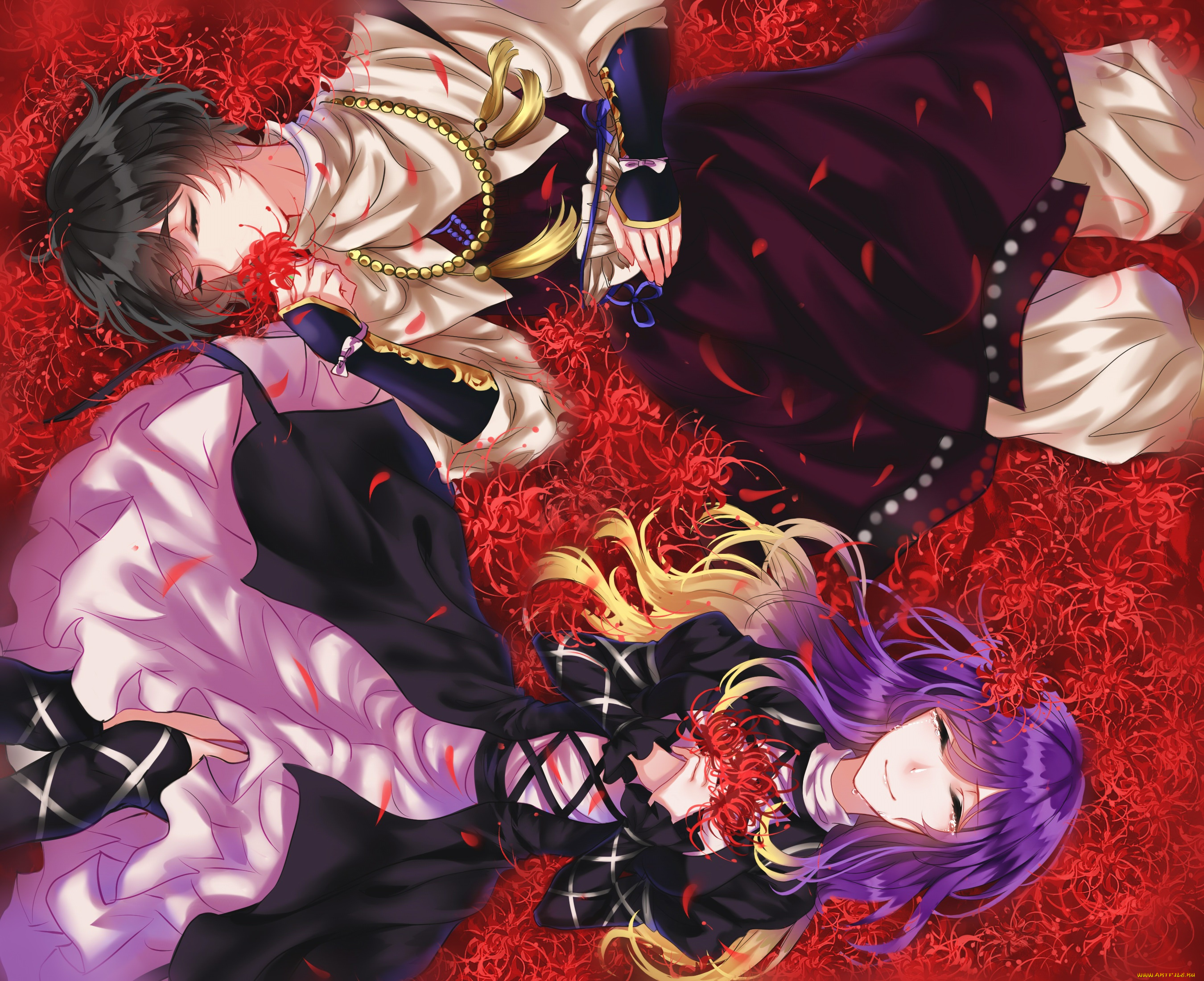 аниме, touhou, двое, цветы