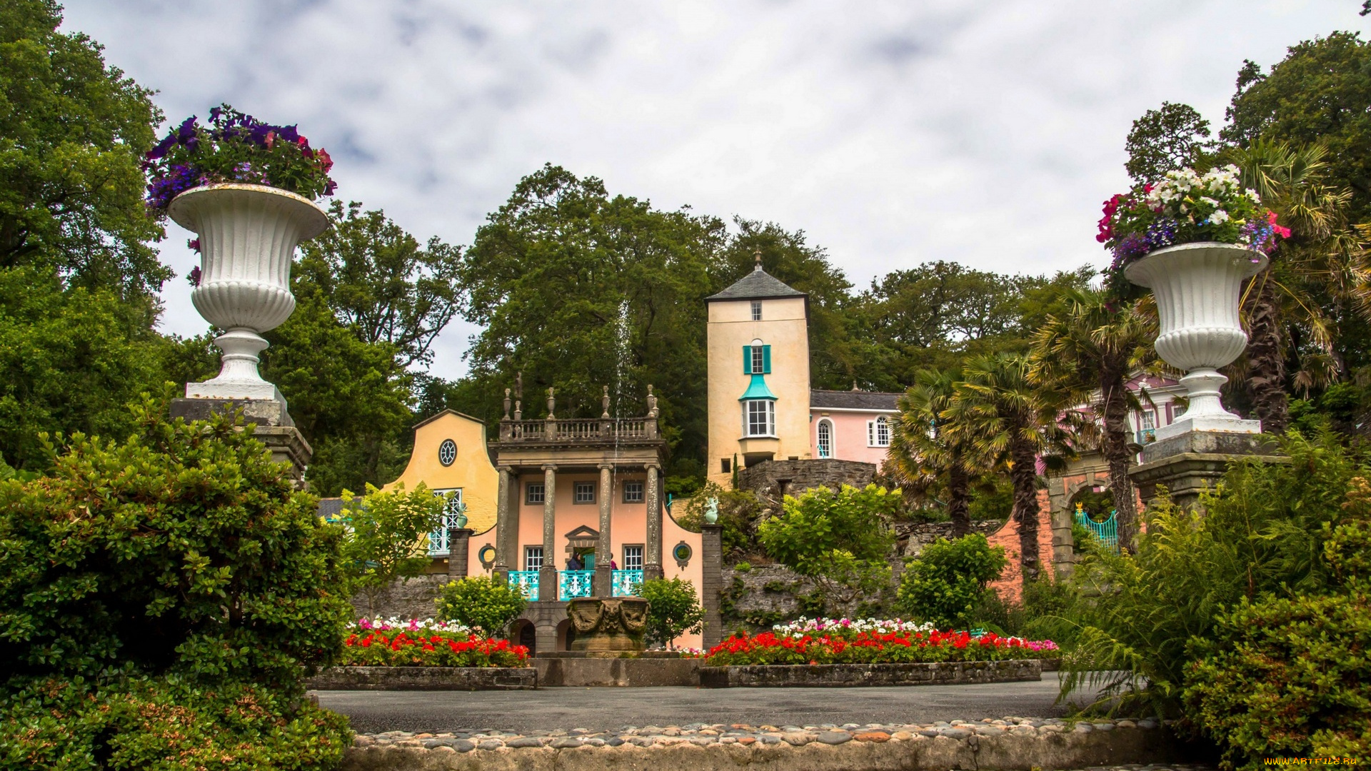 города, -, пейзажи, растения, цветы, вазы, ступени