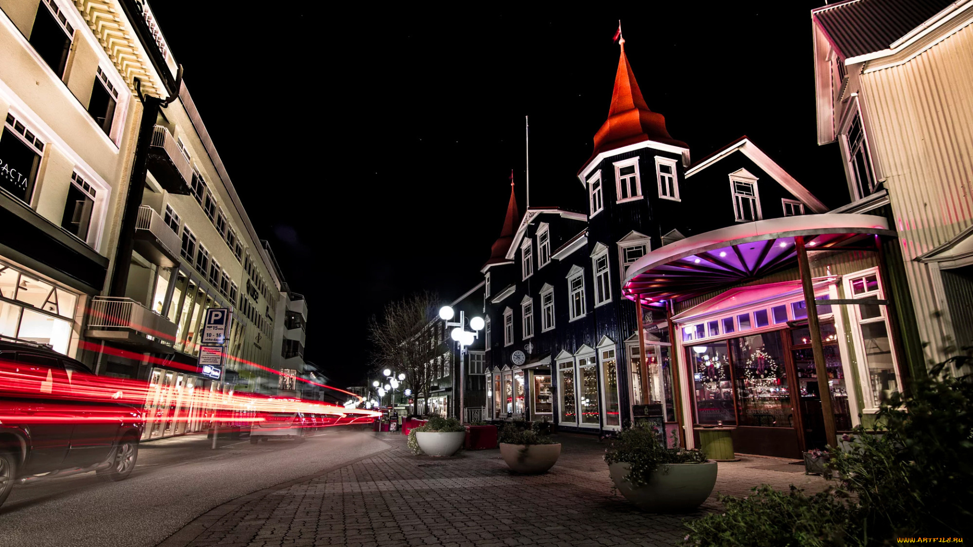 города, -, улицы, , площади, , набережные, ночь, здания, дома, улица, akureyri, акюрейри, город, исландия