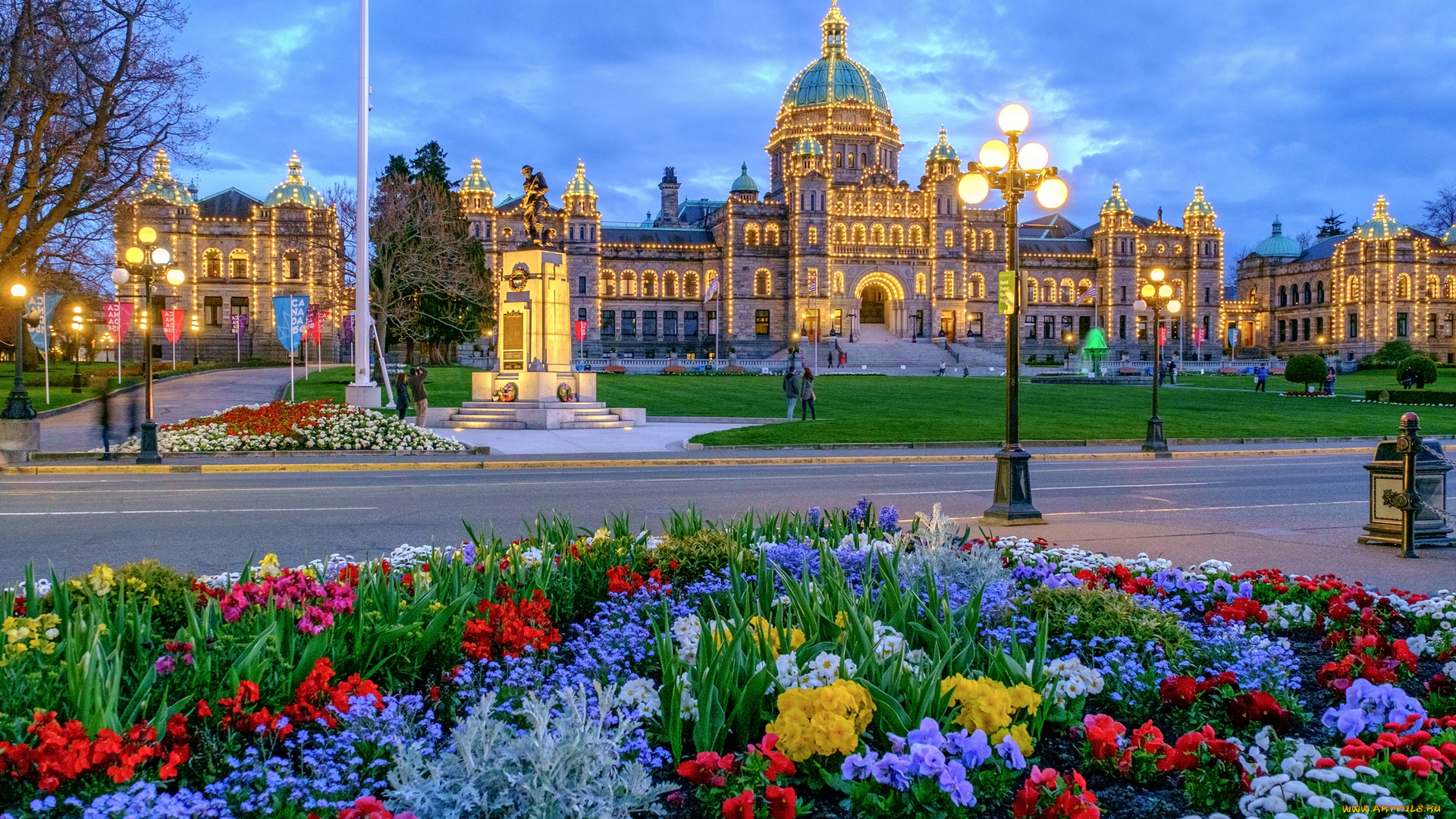 канада, города, -, улицы, , площади, , набережные, цветы, дорога, фонари, скульптура, дворец
