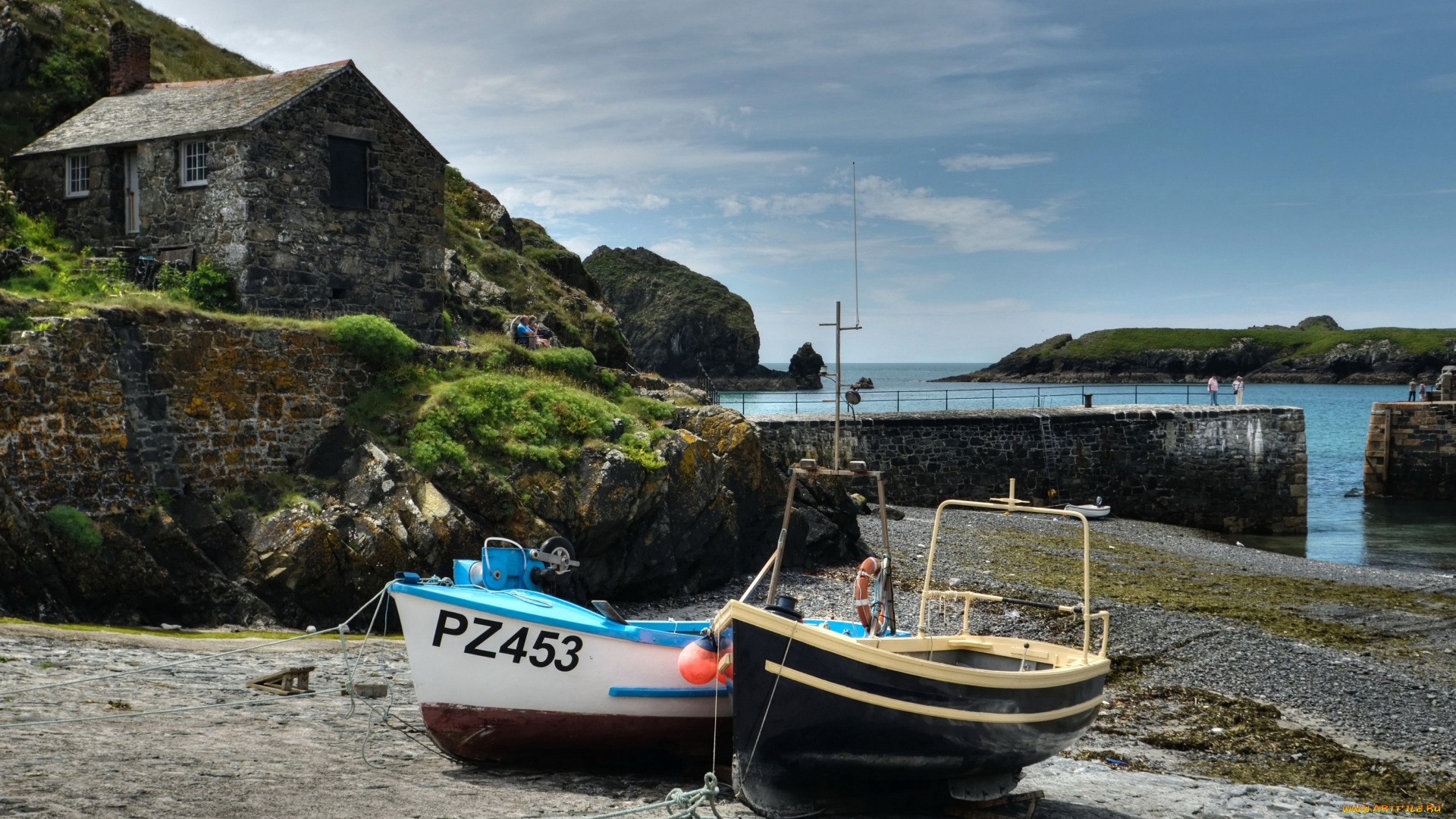 корабли, лодки, , шлюпки, дом, камни, водоем