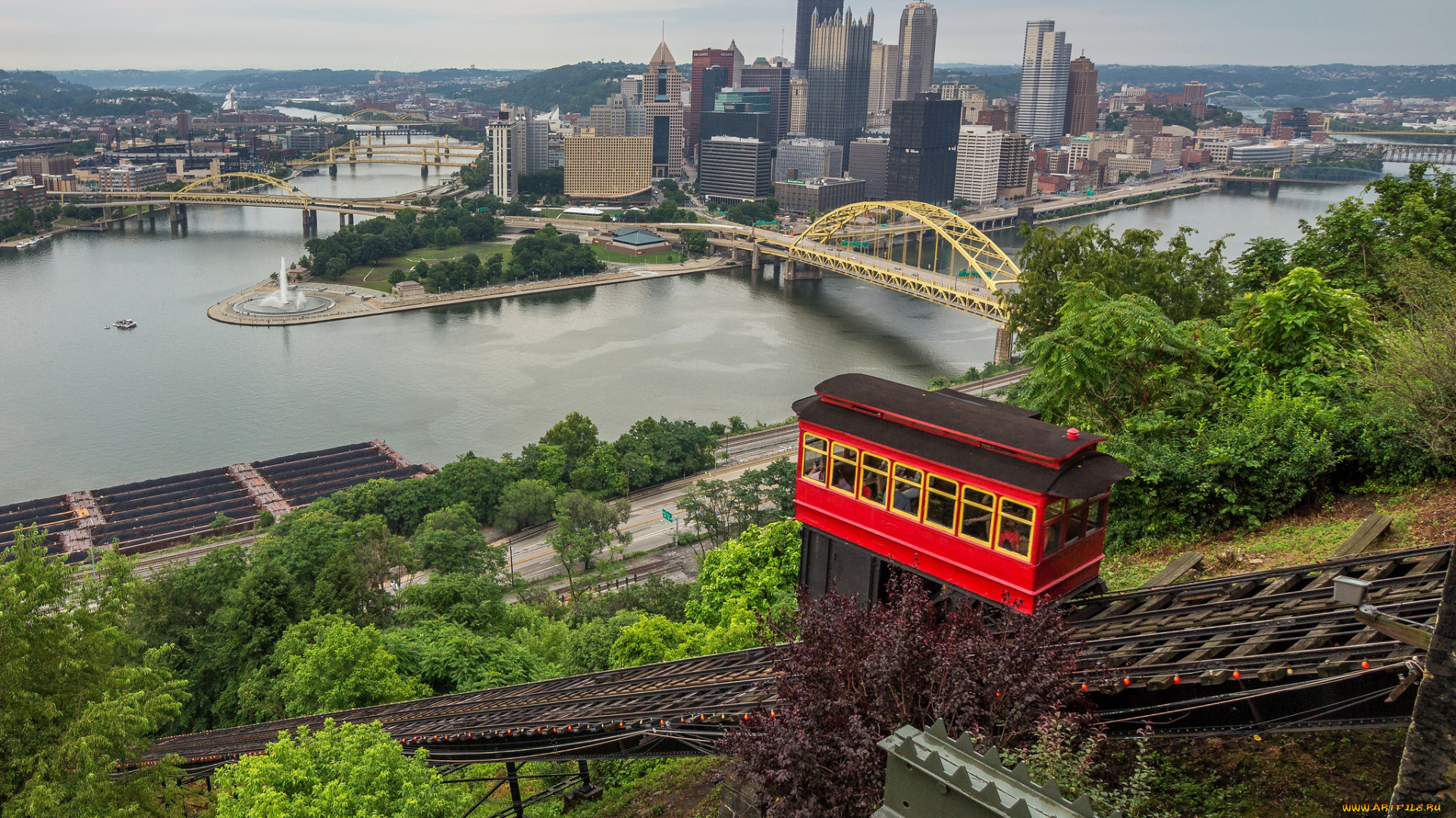 pittsburgh, города, -, буддийские, и, другие, храмы, мосты, река