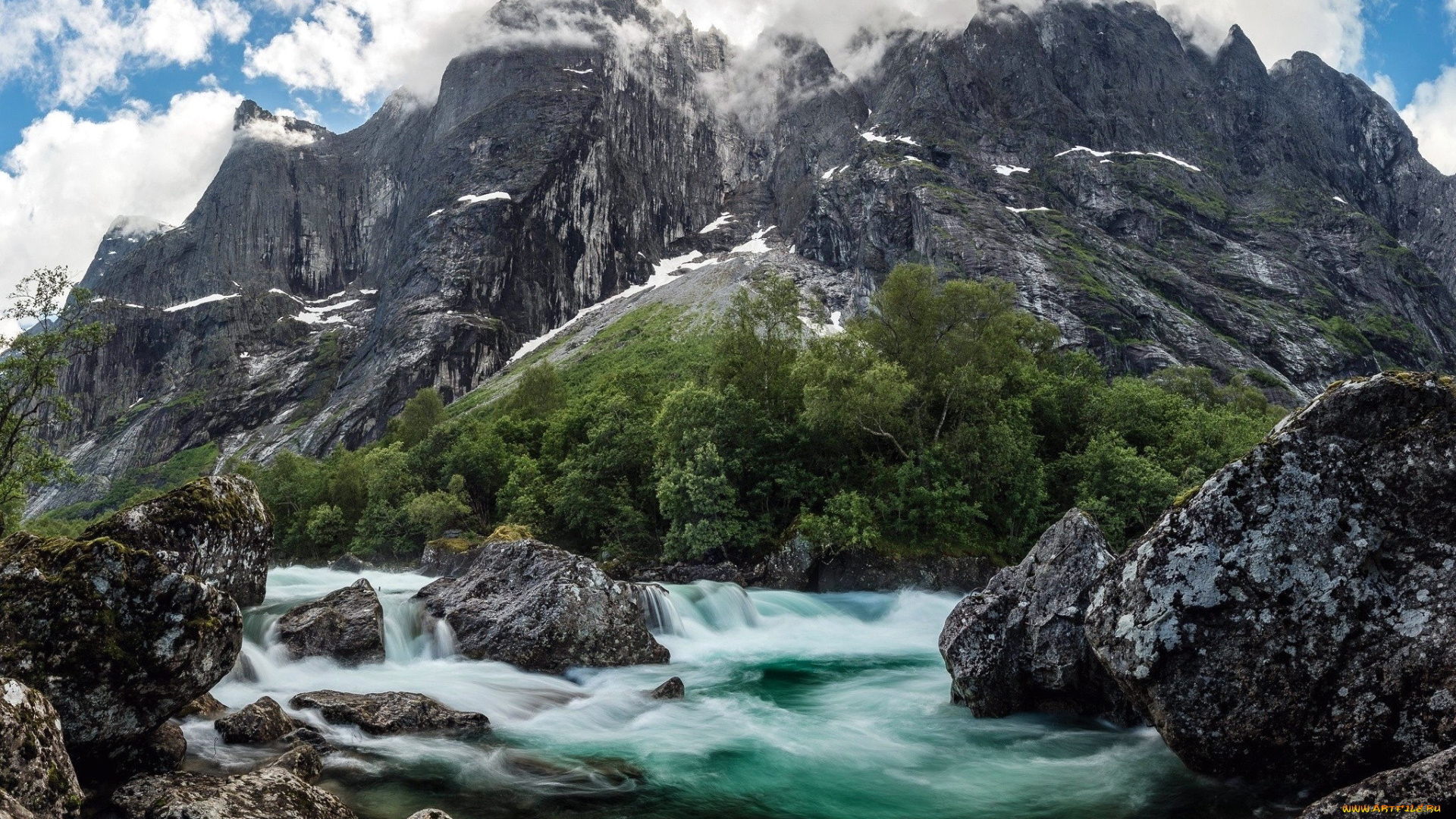 природа, горы, река, камни