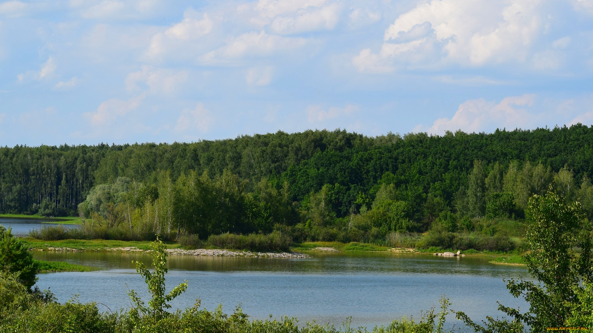природа, реки, озера, трава, облака, камни, деревья, водоем