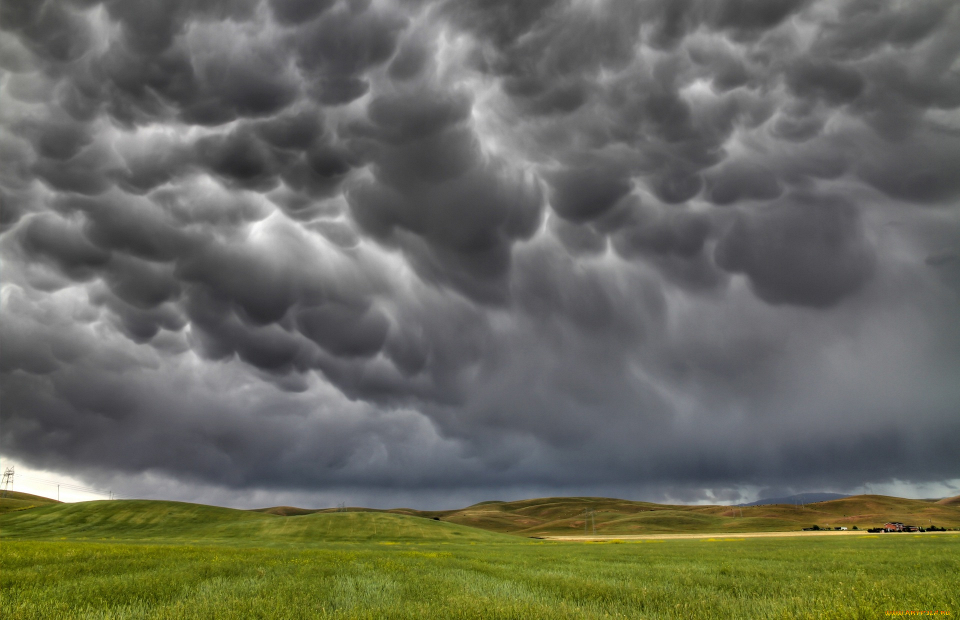 природа, облака, холмы, трава