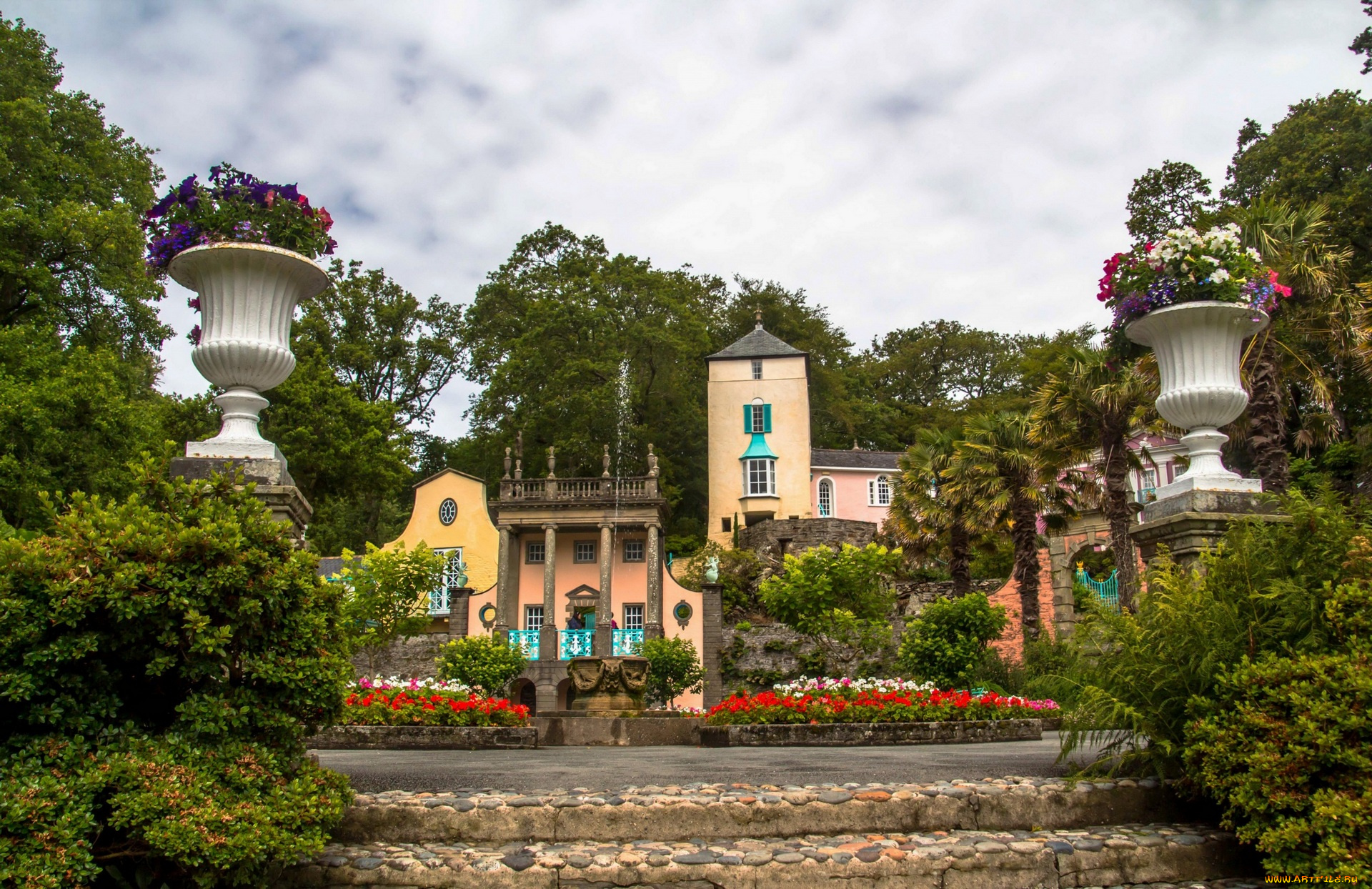 города, -, пейзажи, растения, цветы, вазы, ступени