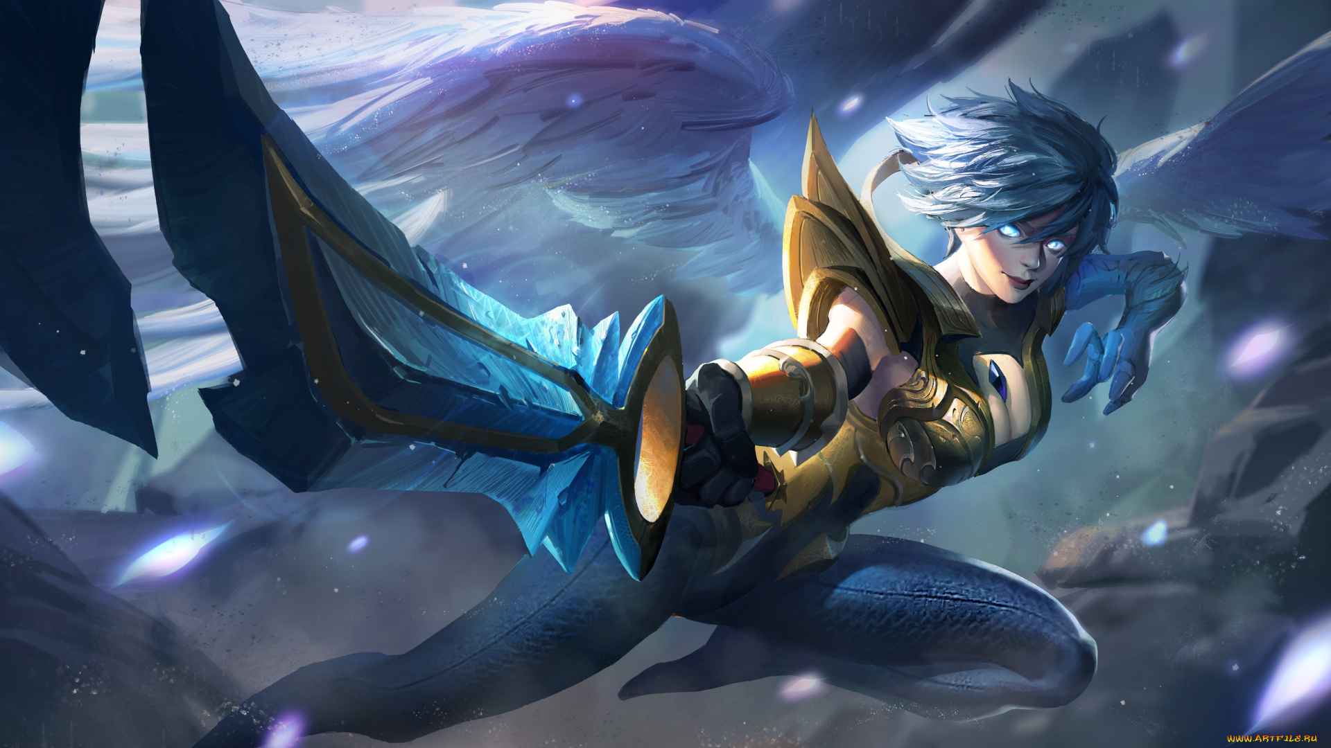 видео, игры, league, of, legends, крылья, девушка, оружие, riven