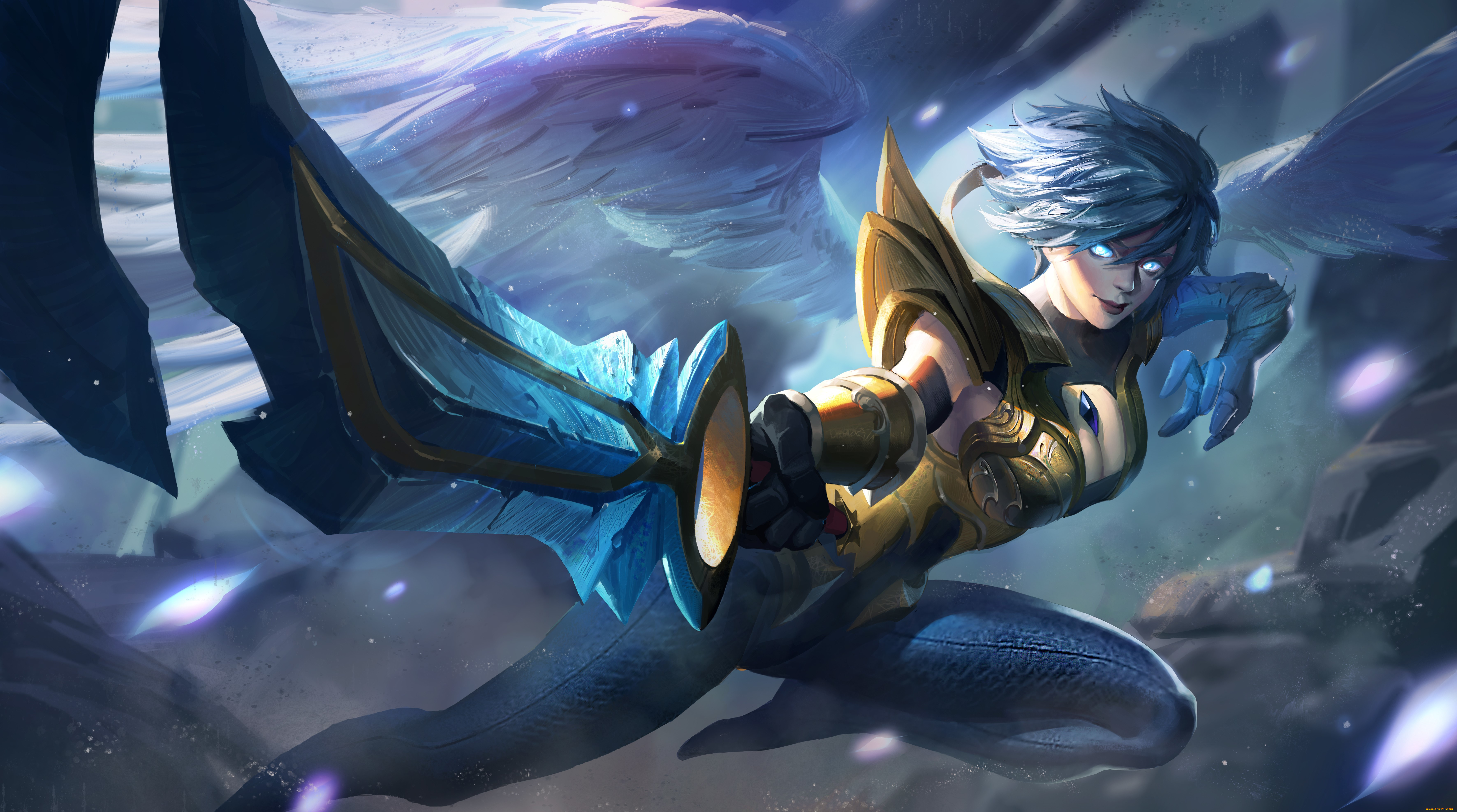 видео, игры, league, of, legends, крылья, девушка, оружие, riven