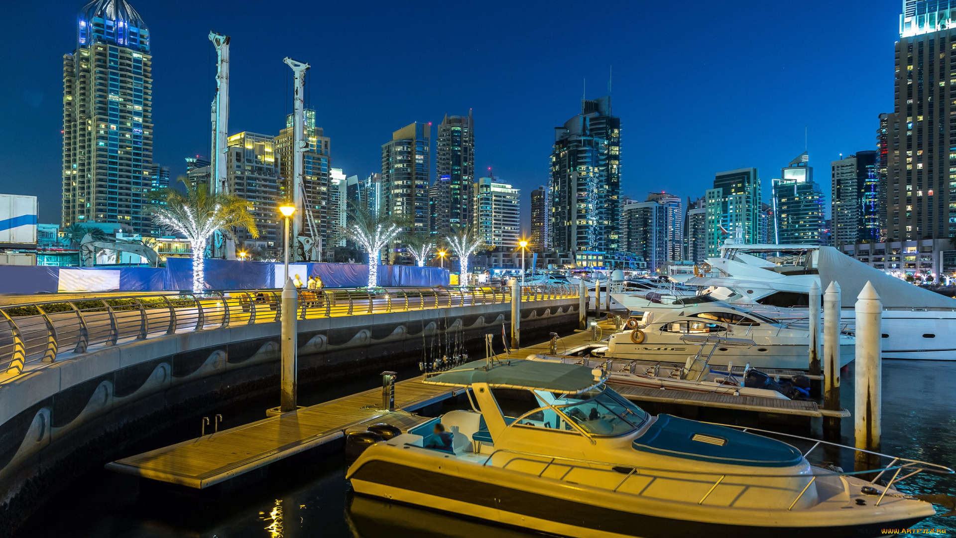 корабли, яхты, вечер, огни