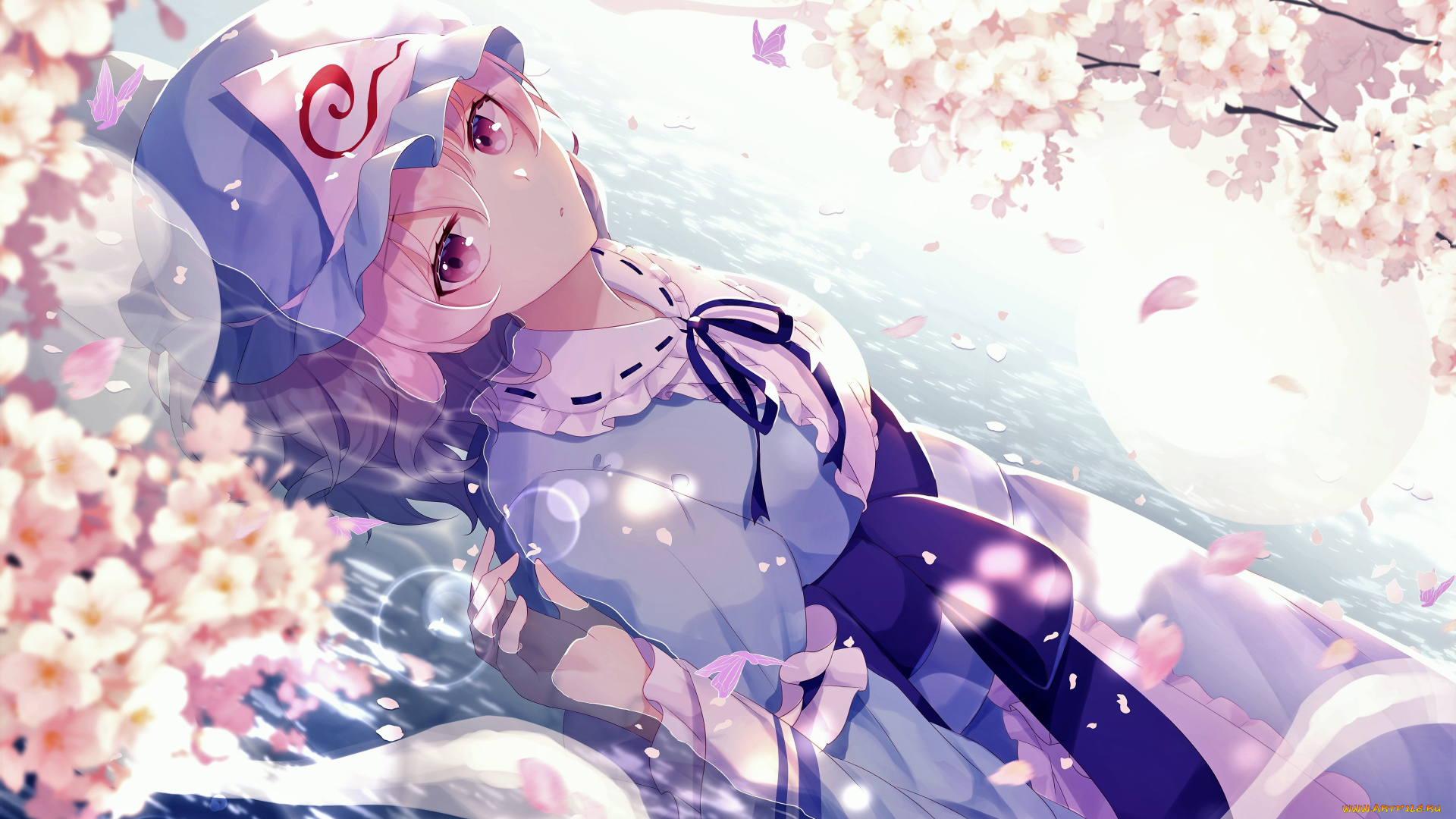 аниме, touhou, девушка, чепчик, сад, цветение