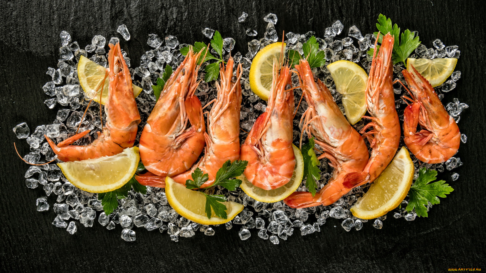 еда, рыбные, блюда, , с, морепродуктами, лед, лимон, креветки, петрушка