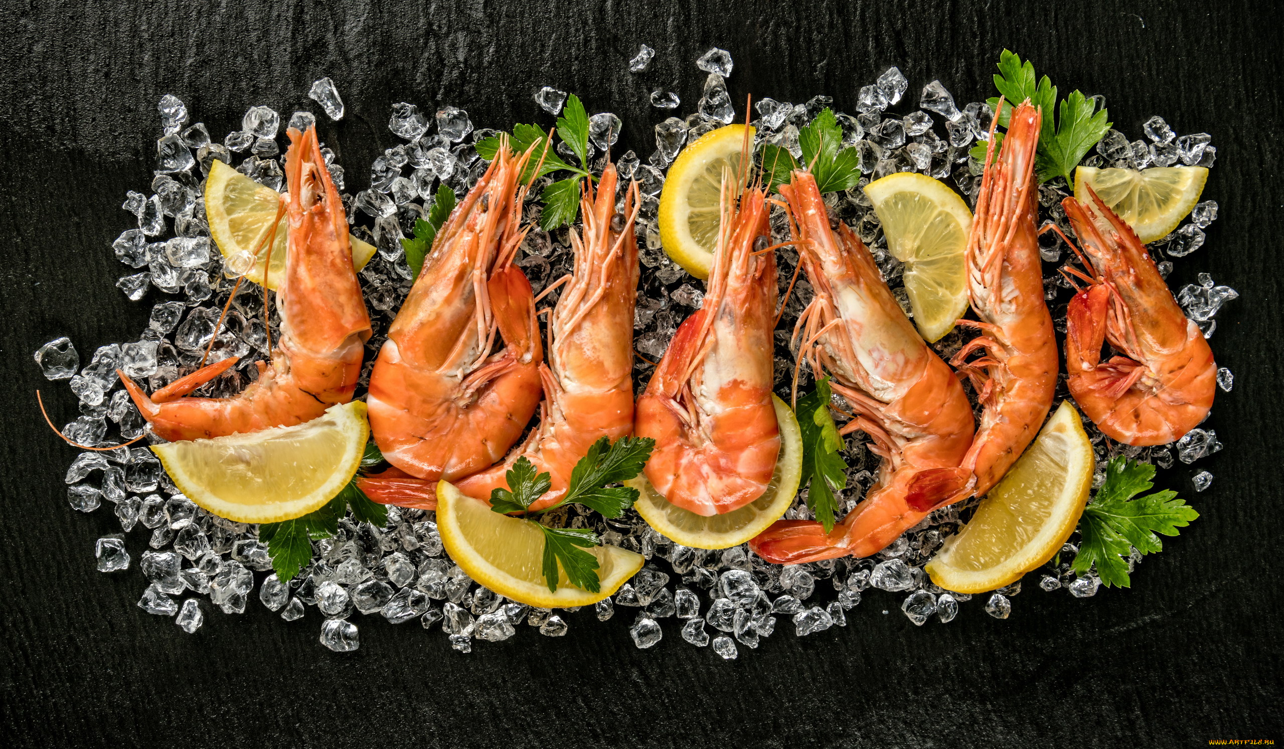 еда, рыбные, блюда, , с, морепродуктами, лед, лимон, креветки, петрушка