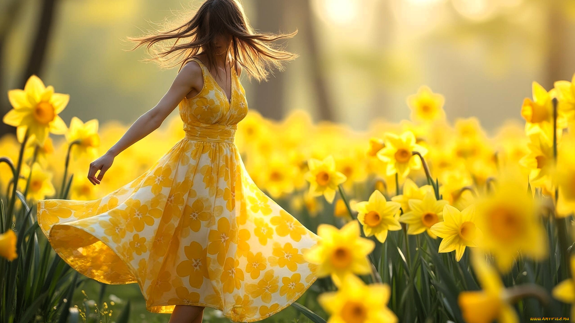разное, компьютерный, дизайн, девушка, платье, нарциссы
