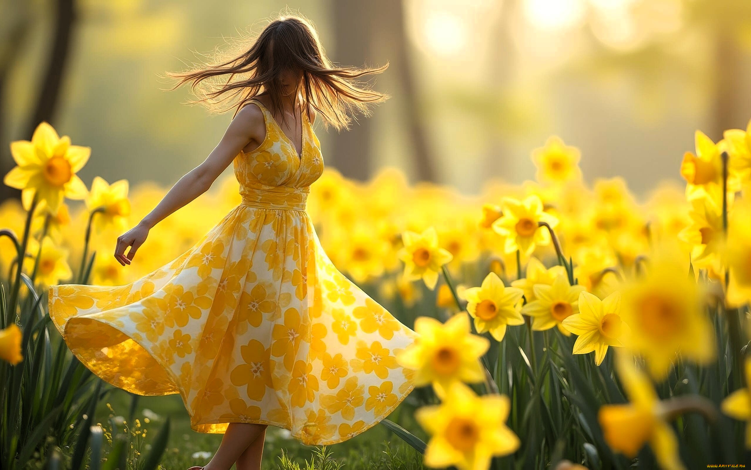 разное, компьютерный, дизайн, девушка, платье, нарциссы