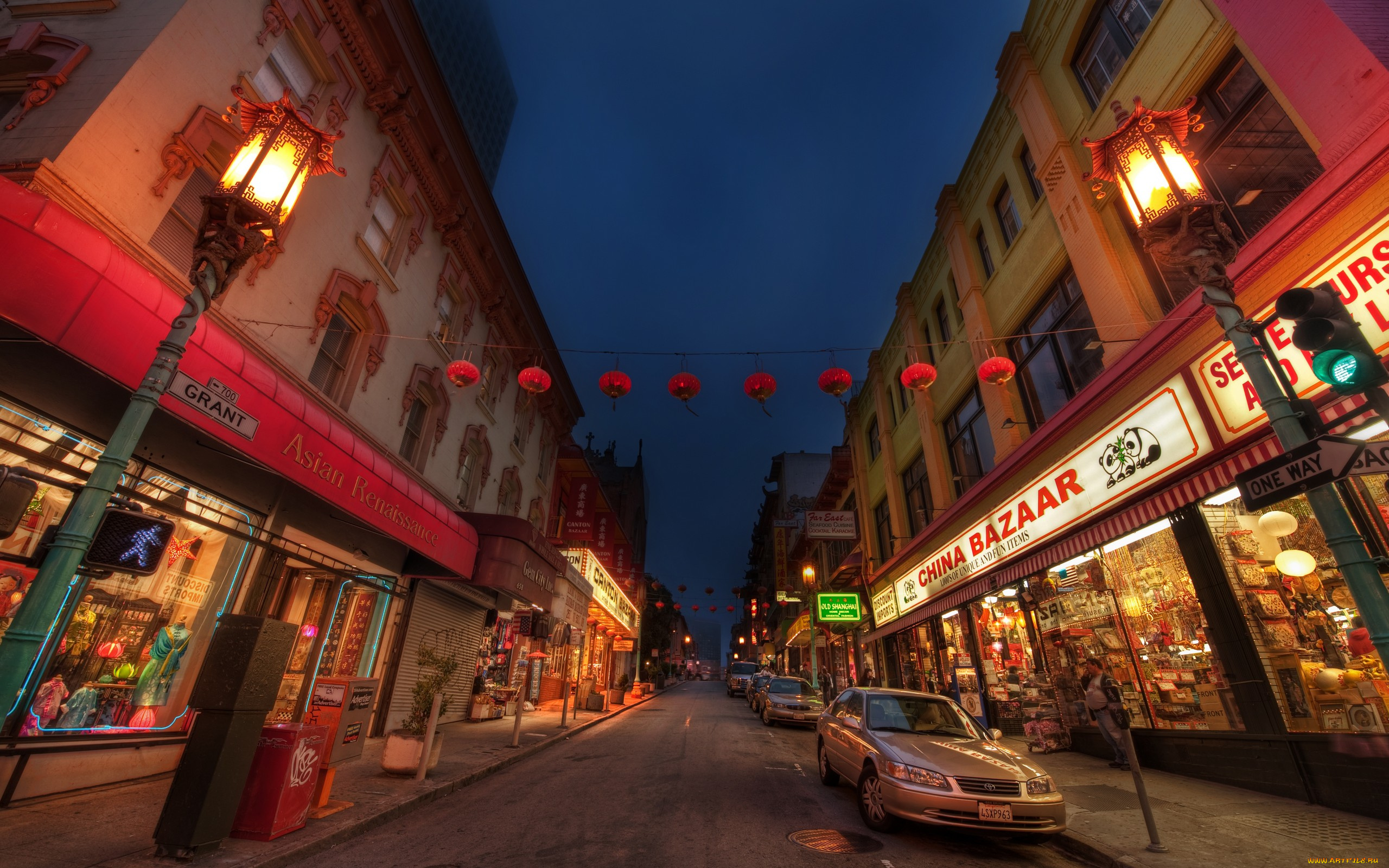 города, огни, ночного, chinatown, san, francisco