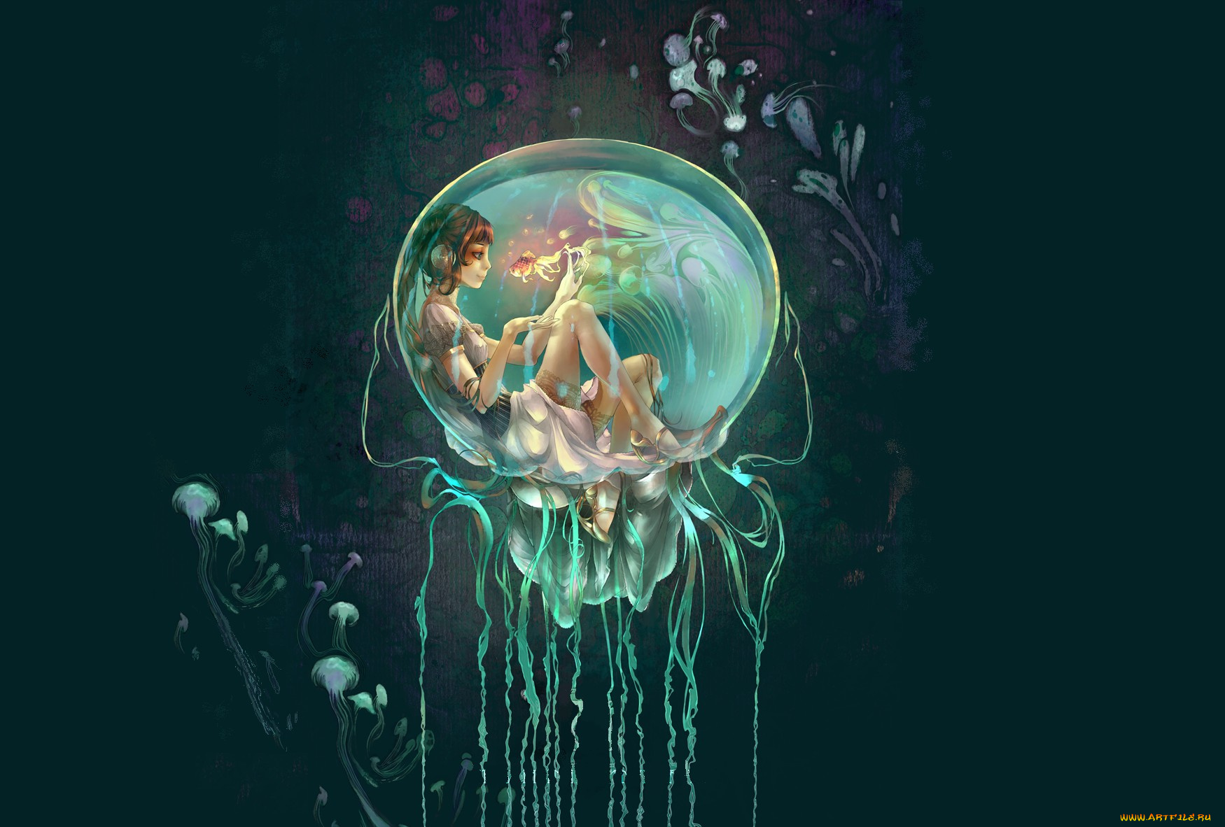 аниме, *unknown, другое, шар, девушка