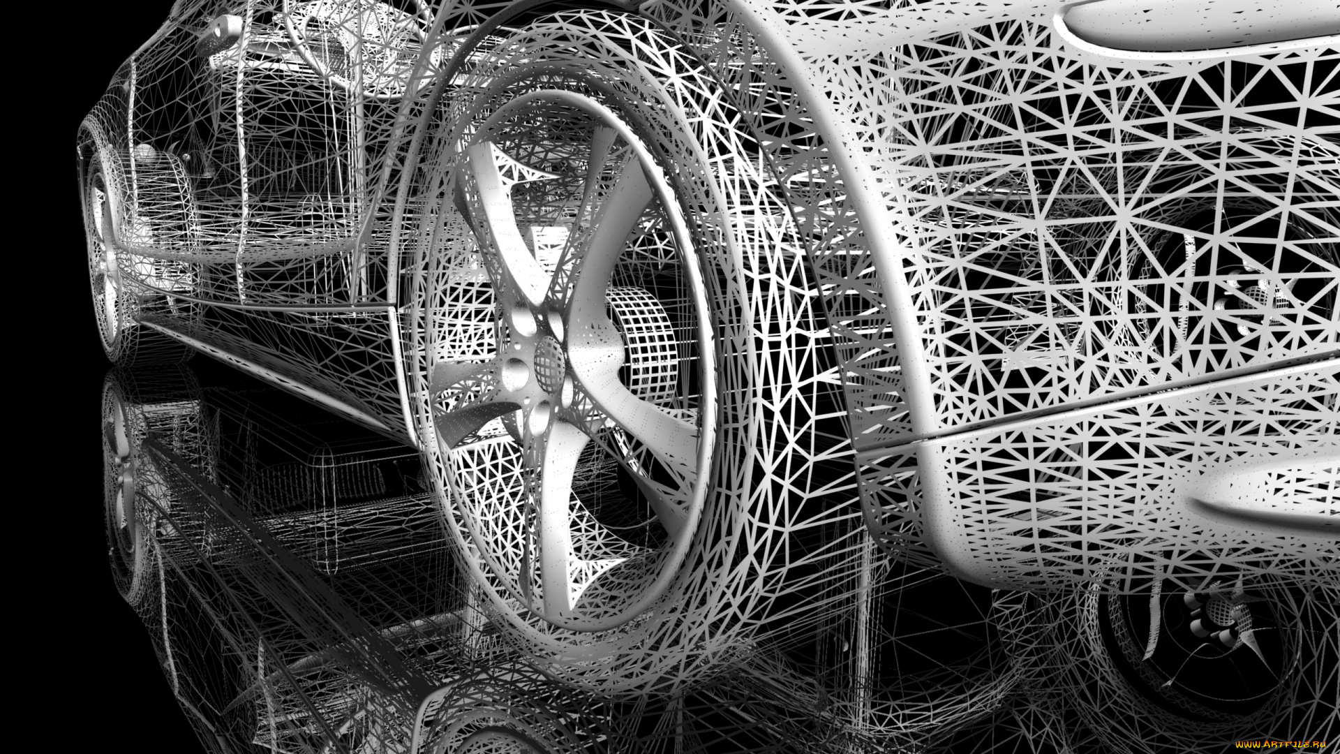 3д, графика, modeling, моделирование, отражение, сетка, колесо