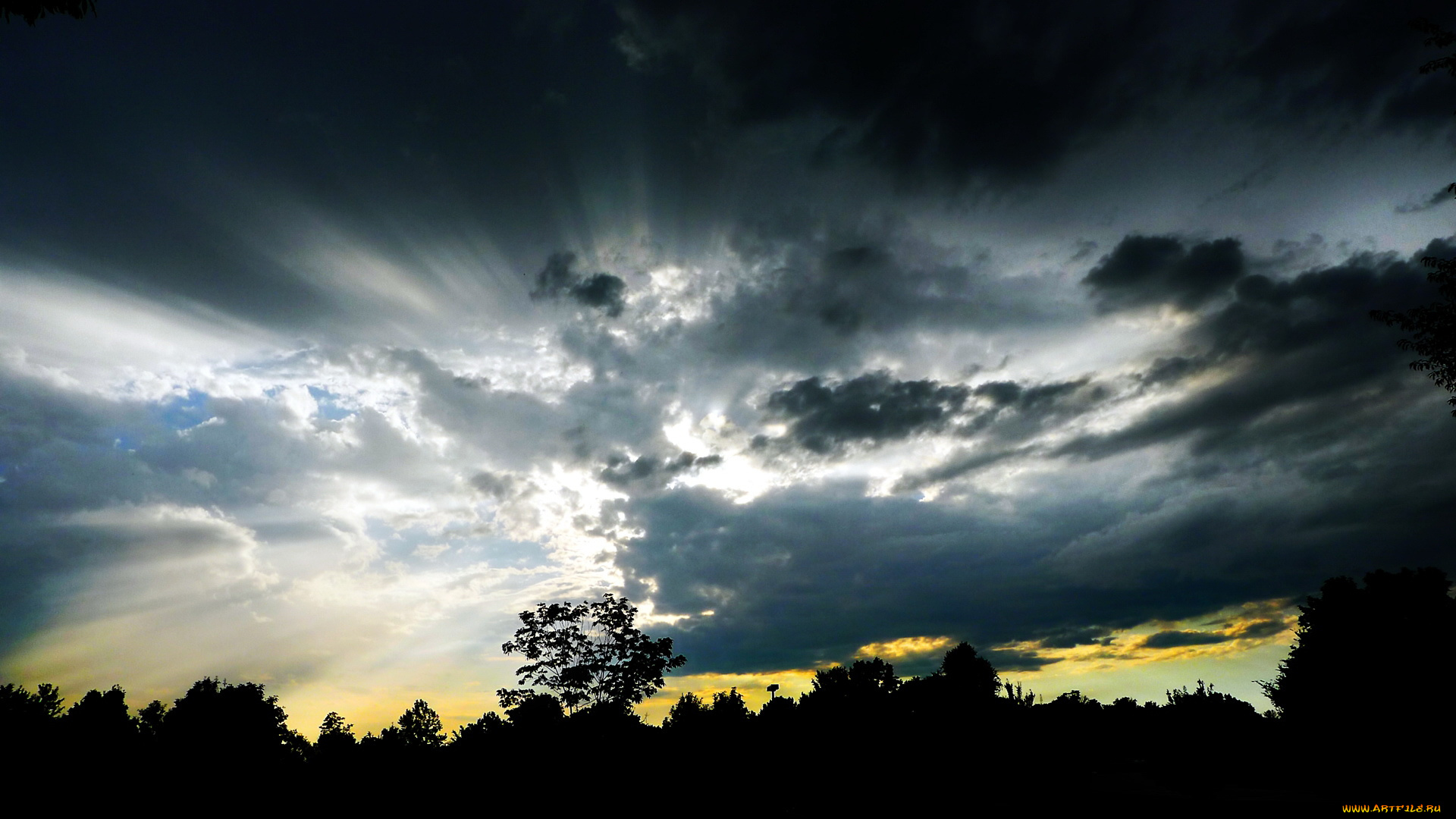 природа, восходы, закаты, лучи, закат, облака, лес