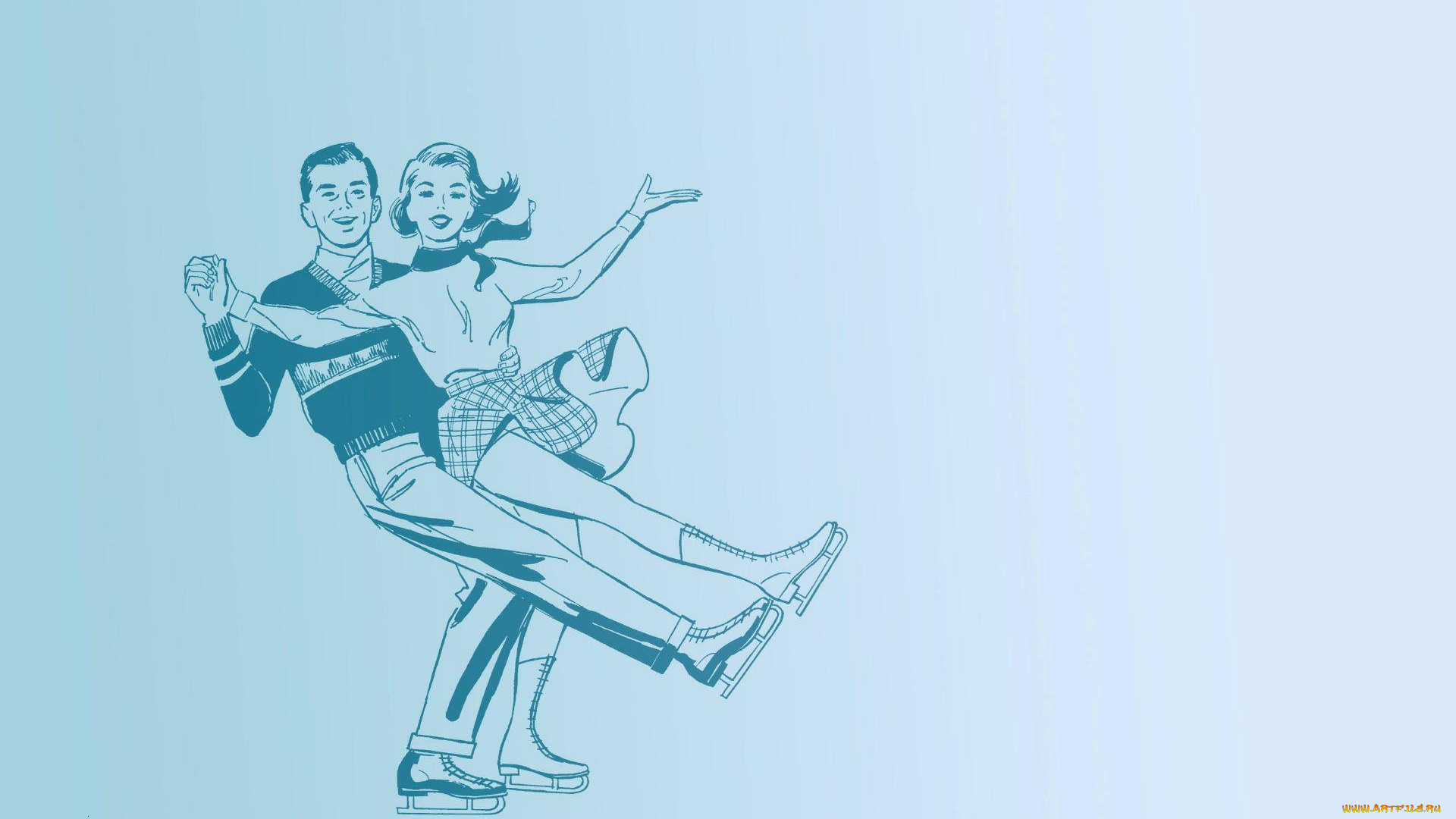векторная, графика, коньки, синий, парень, танец, девушка
