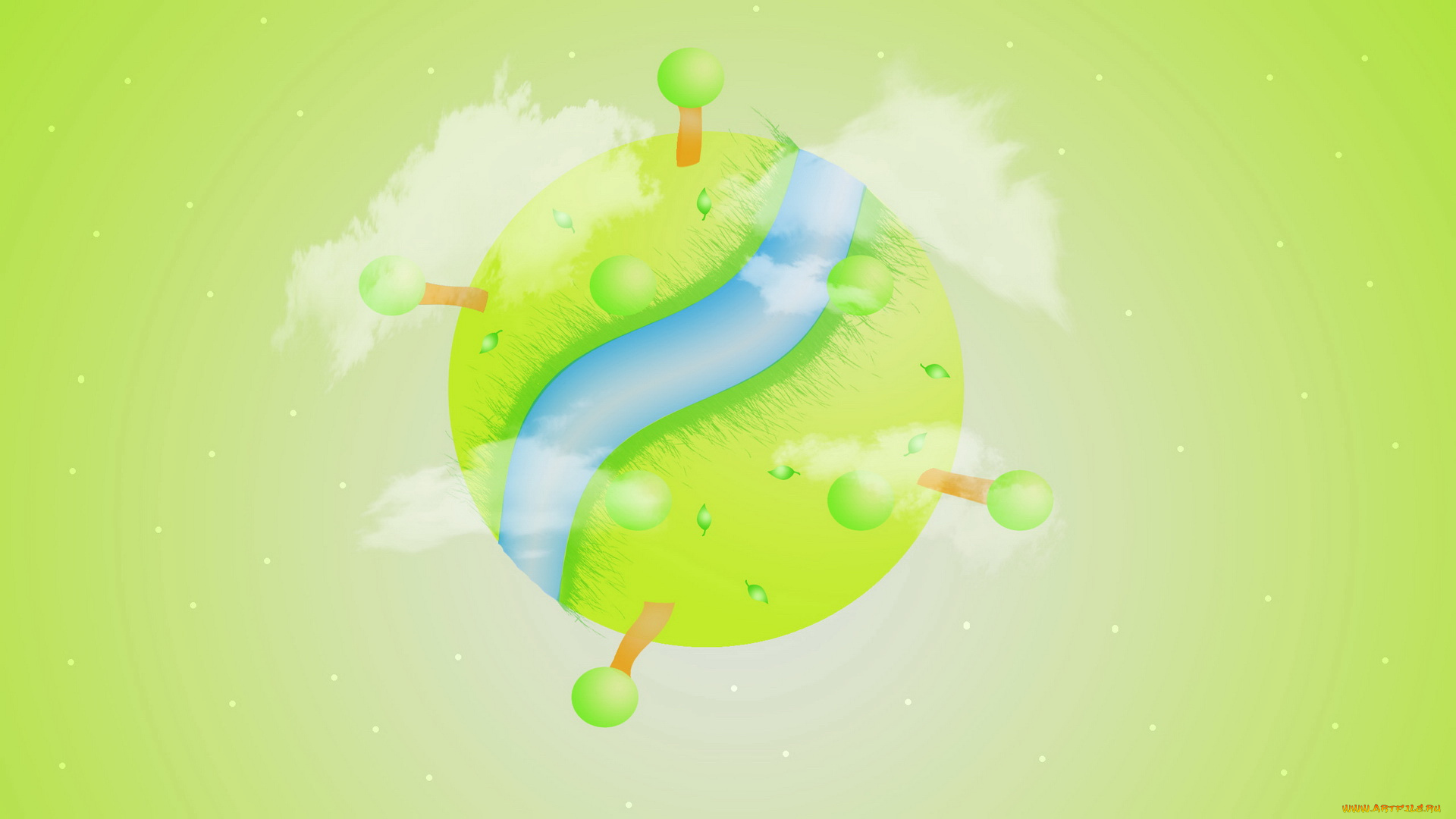 векторная, графика, трава, река, деревья