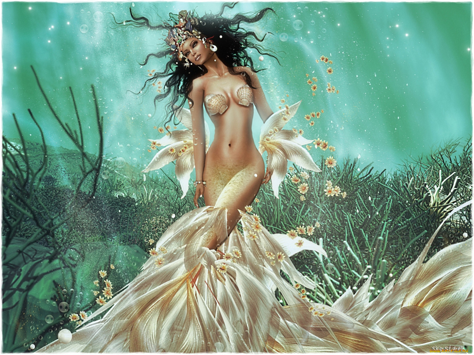 3д, графика, creatures, существа, волосы, фигура, русалка