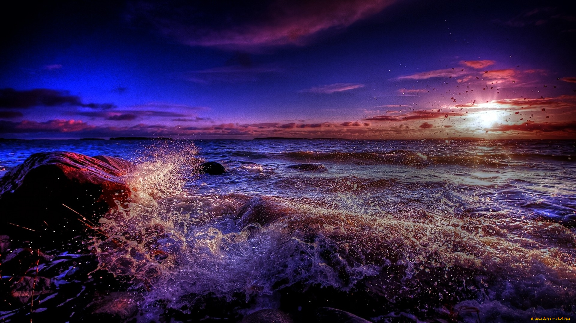 shoreline, beauty, природа, стихия, шторм, тучи, океан, волны, закат