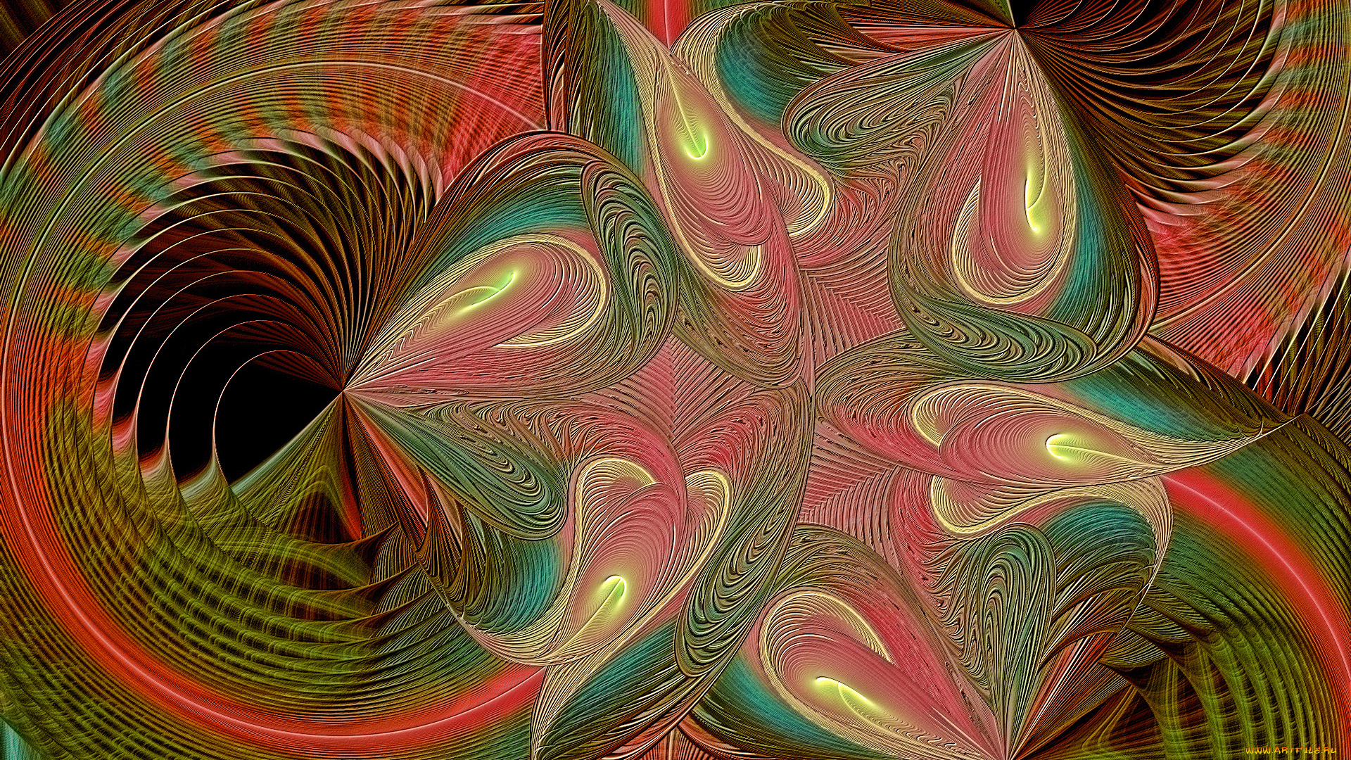 3д, графика, fractal, фракталы, узор, цвета, фон