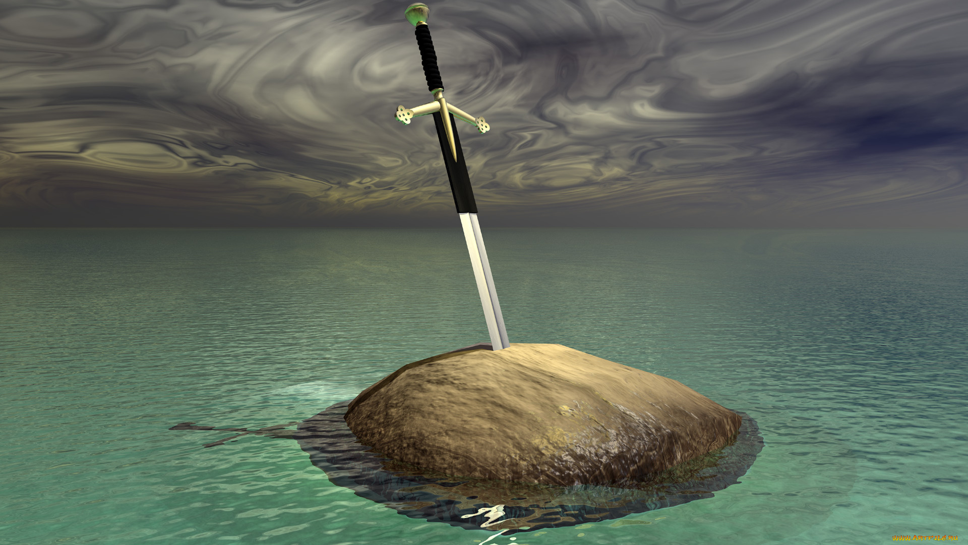 3д, графика, military, вода, облака, меч