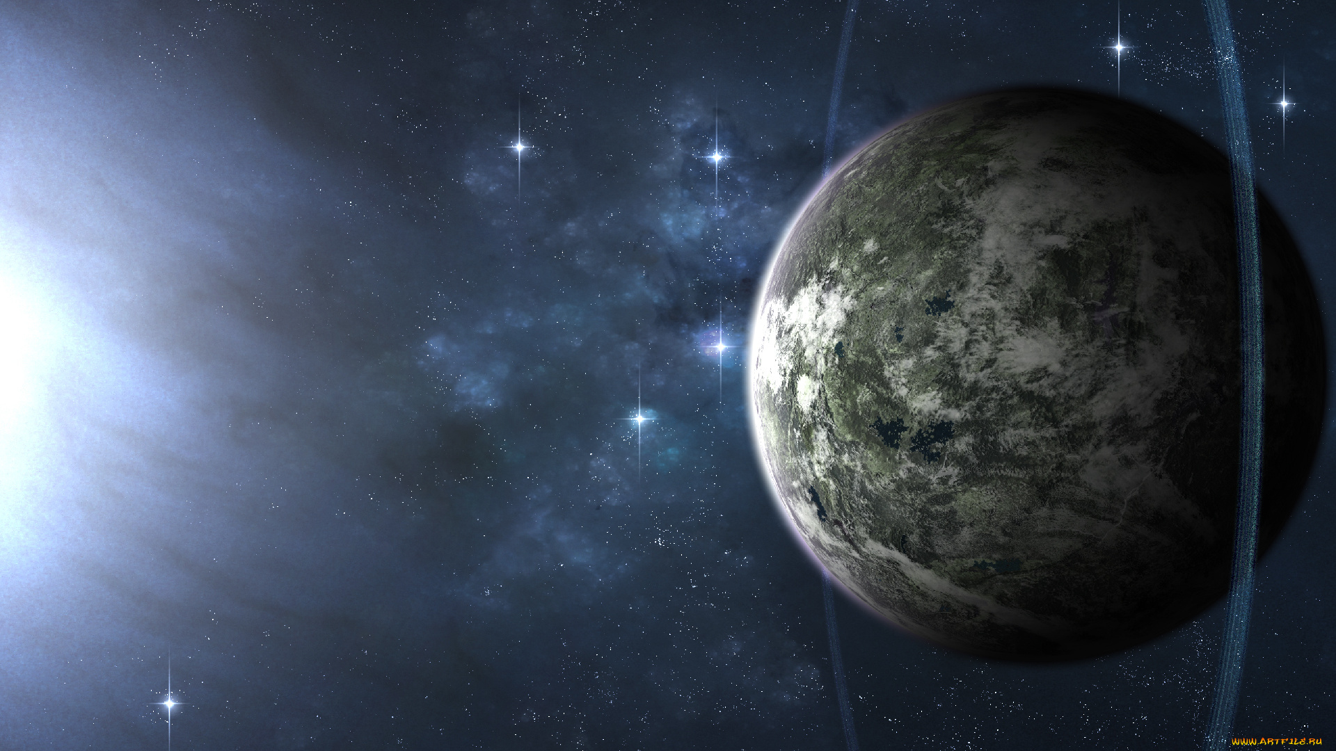 космос, арт, tadp0l3, планета, кольца, звезда