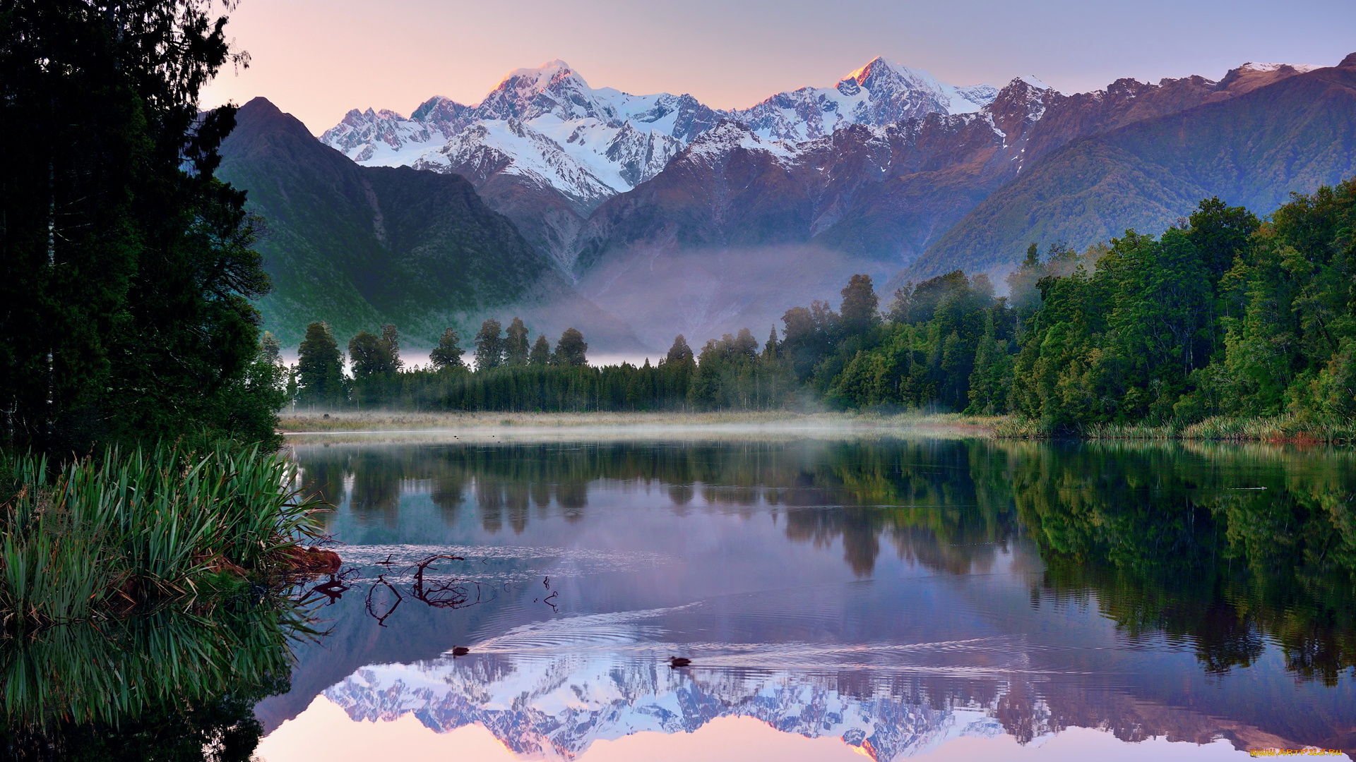 природа, реки, озера, озеро, new, zealand, новая, зеландия, горы, деревья, отражение, пейзаж