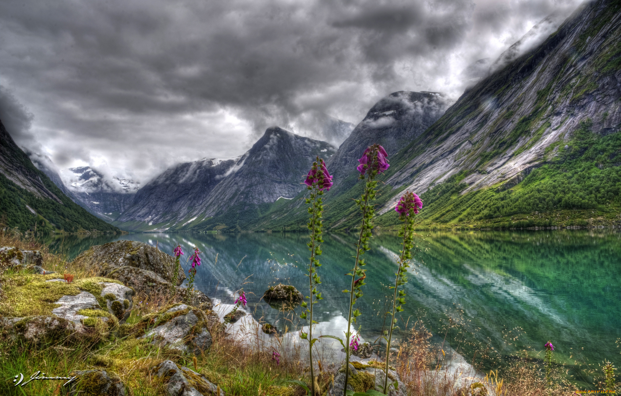 lake, j&, 248, lster, norway, природа, реки, озера, цветы, горы, норвегия, озеро, пейзаж