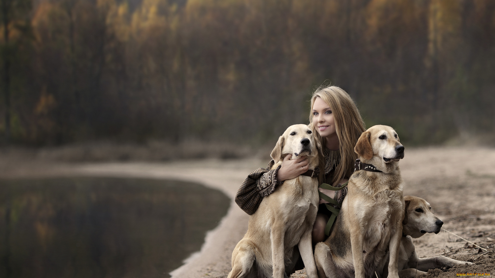 девушки, -unsort, , блондинки, собаки, девушка, река