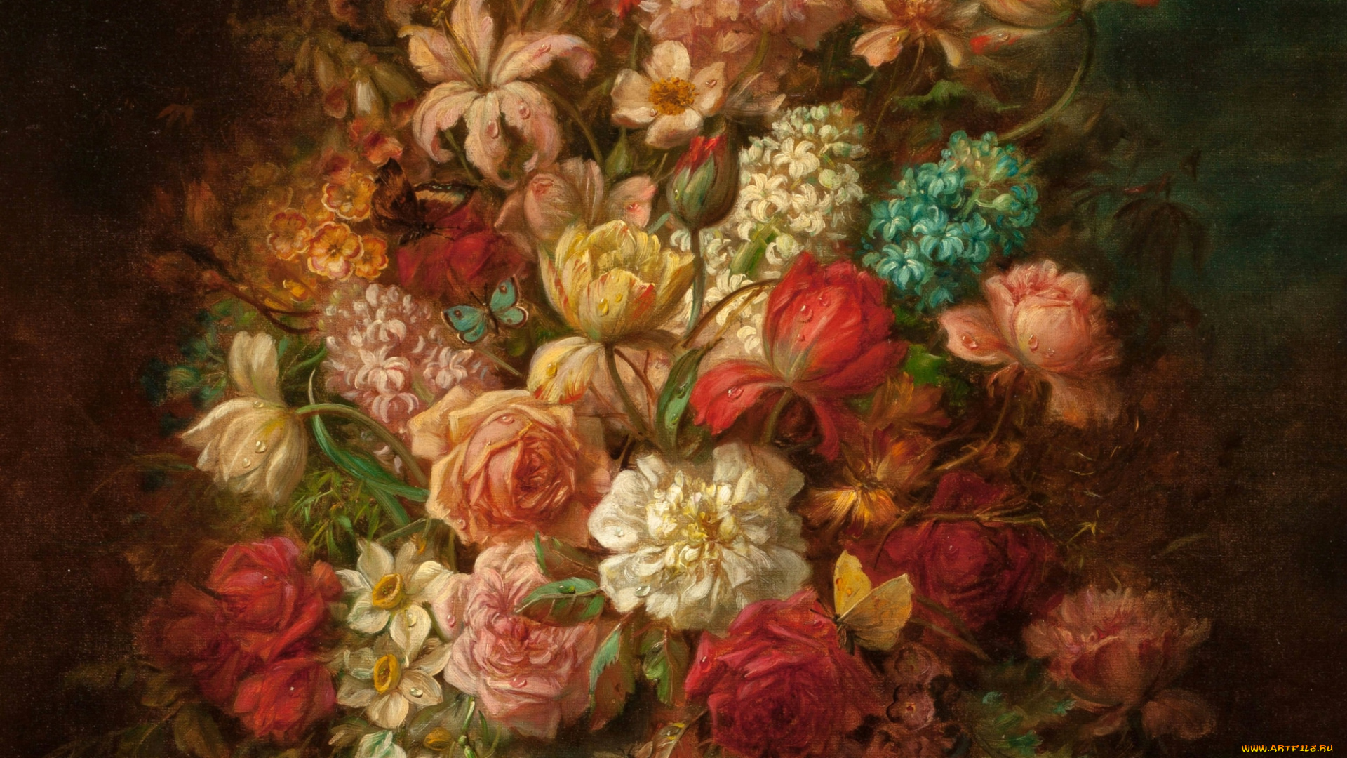 рисованные, цветы, букет