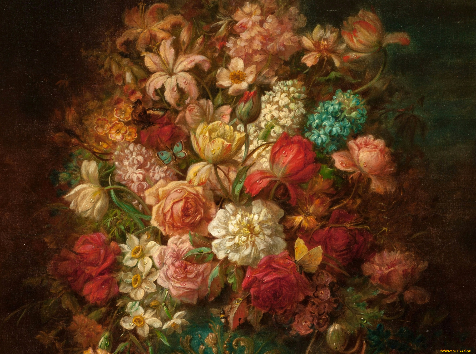 рисованные, цветы, букет