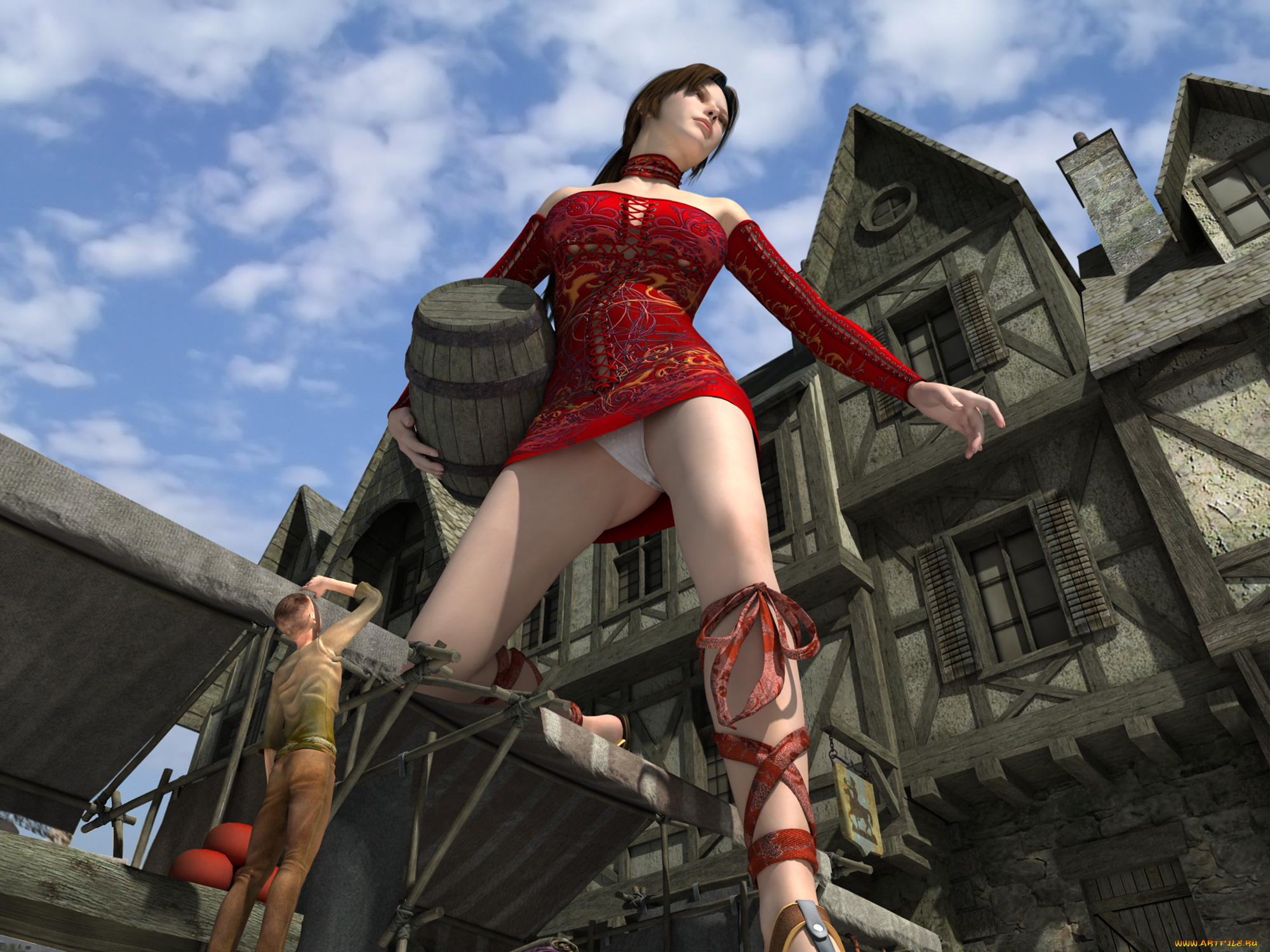 3д, графика, фантазия, , fantasy, взгляд, девушка, дом