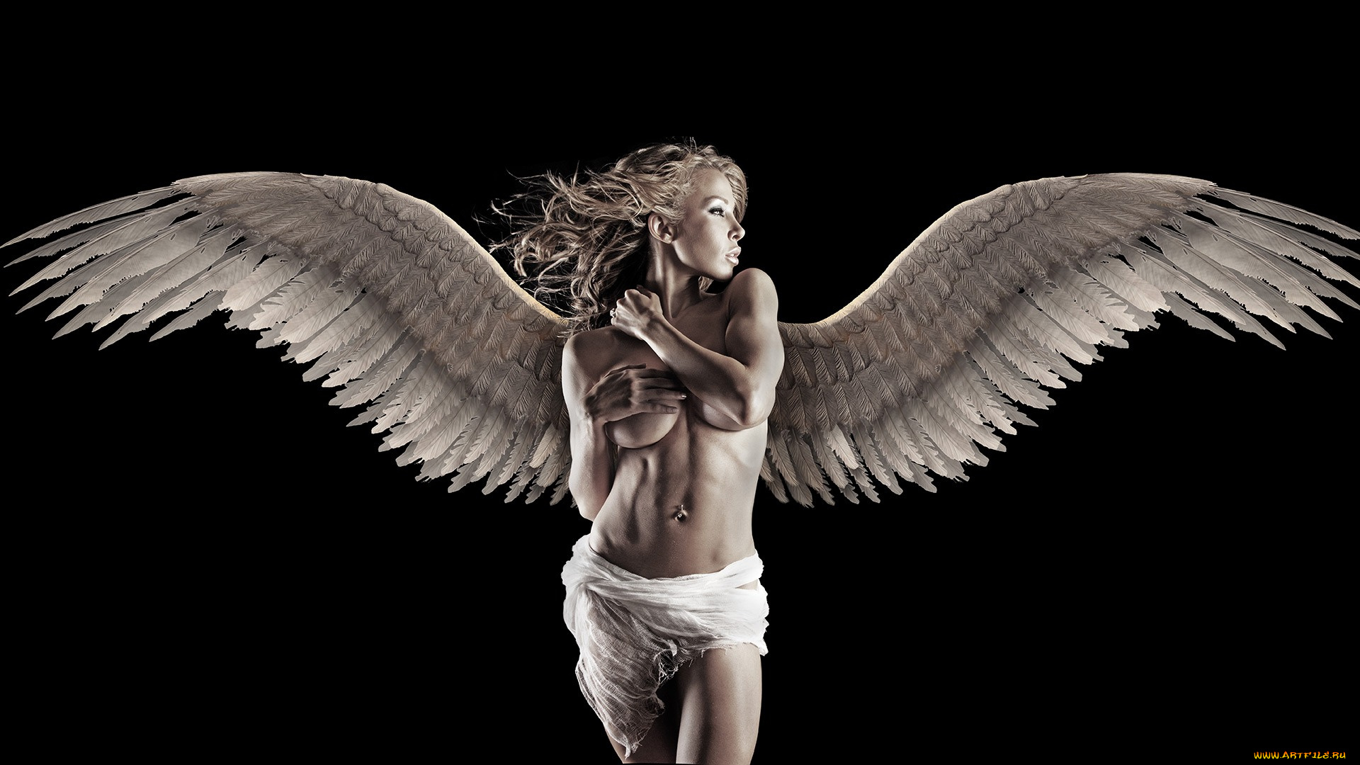девушки, -unsort, , креатив, девушка, wallpapers, голая, поза, фигура, ангел, крылья, блондинка