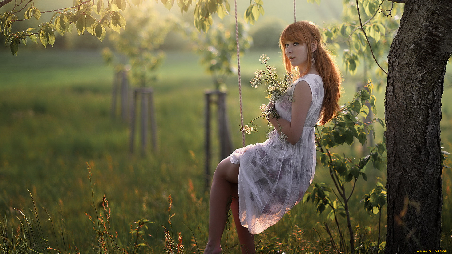 девушки, -unsort, , рыжеволосые, и, другие, лето, качели, девушка