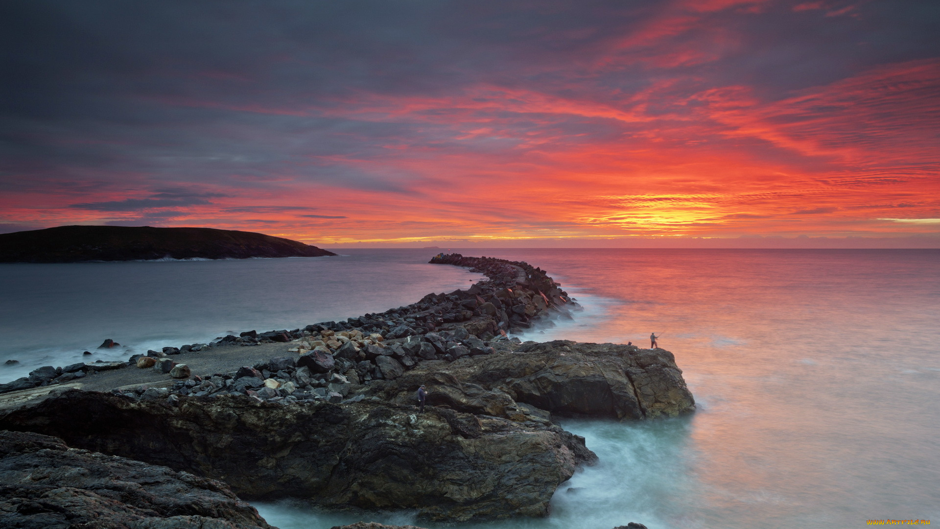 природа, побережье, море, закат