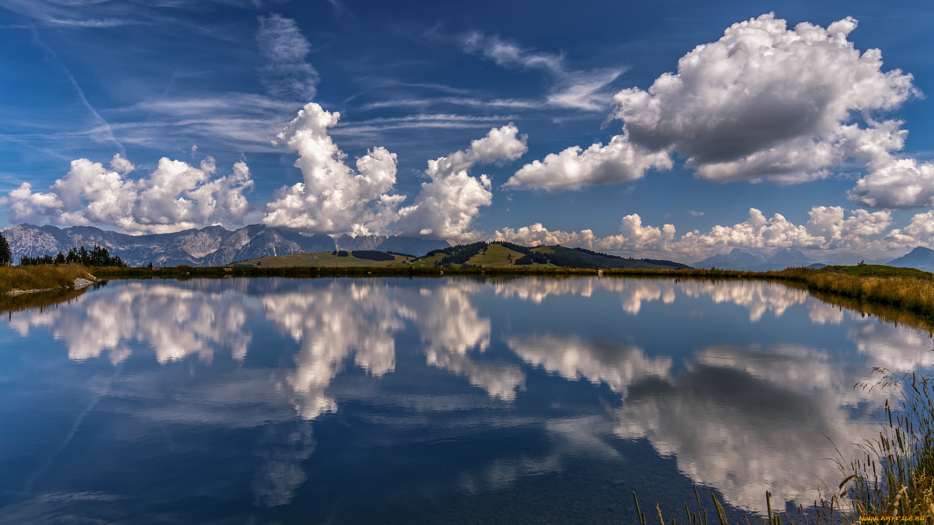 природа, реки, озера, облака, отражение, озеро, горы, австрия, hohe, salve, тироль, альпы, austria, tyrol, alps